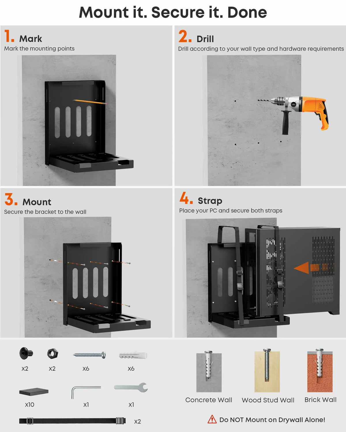 PUTORSEN Heavy Duty PC Wall Mount for Most Mid Towers & Gaming PC Cases, Fits PC Cases up to 19.68" H × 11.22" W × 21.65" D PUTORSEN