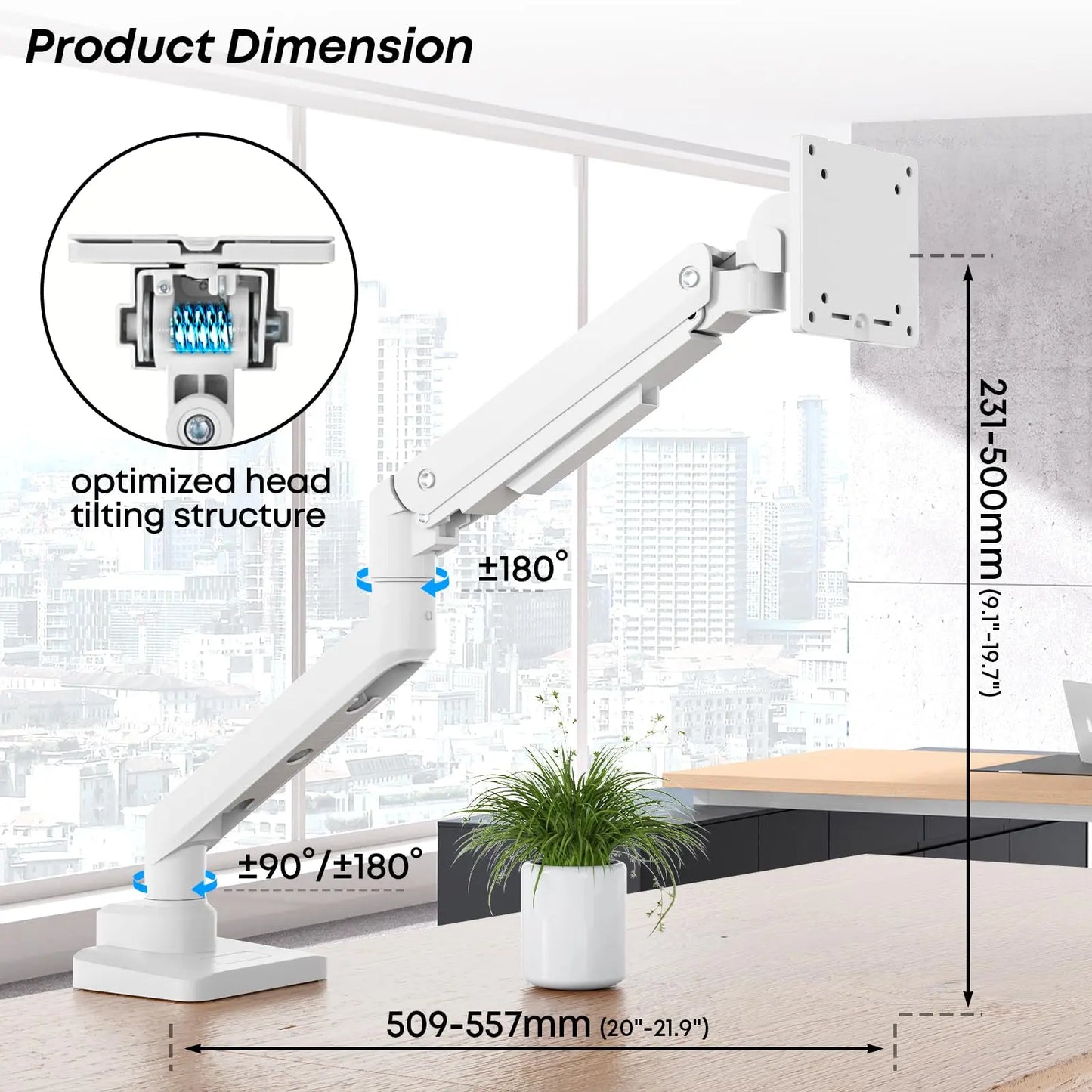 PUTORSEN Heavy Duty Single Monitor Arm - Fit most 17"-49" Flat and Curved Screens Gas Spring Monitor Mount with Tilt/Swivel Function Weight Capacity 2~20kg, VESA 75x75/100x100, White PUTORSEN