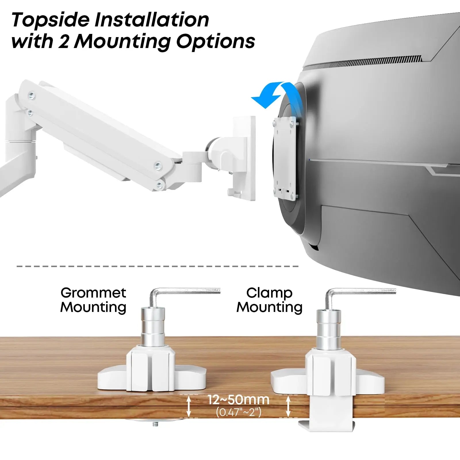 PUTORSEN Heavy Duty Single Monitor Arm - Fit most 17"-49" Flat and Curved Screens Gas Spring Monitor Mount with Tilt/Swivel Function Weight Capacity 2~20kg, VESA 75x75/100x100, White PUTORSEN