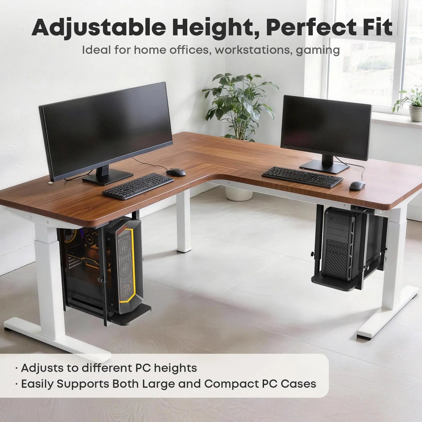 PUTORSEN Heavy Duty Under Desk PC Mount with Adjustable Height, Space Saving Desk Mounted Computer Stand, Max Load 66 lbs PUTORSEN