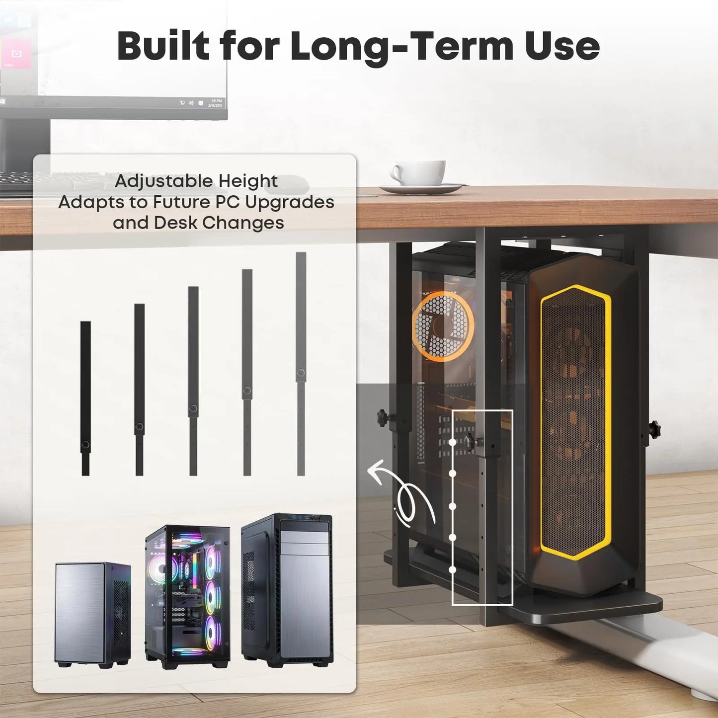 PUTORSEN Heavy Duty Under Desk PC Mount with Adjustable Height, Space Saving Desk Mounted Computer Stand, Max Load 66 lbs PUTORSEN