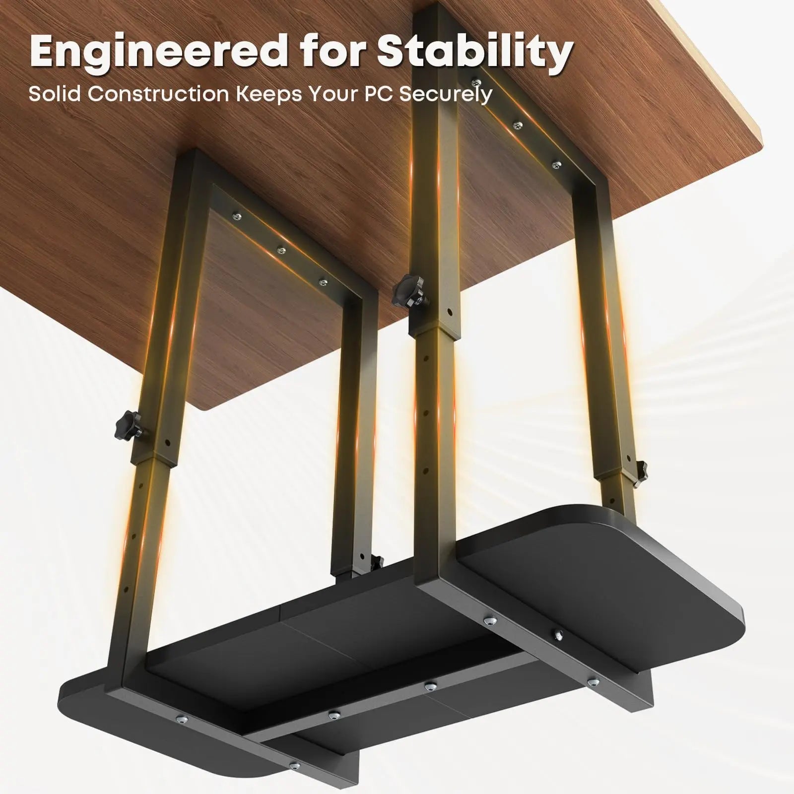 PUTORSEN Heavy Duty Under Desk PC Mount with Adjustable Height, Space Saving Desk Mounted Computer Stand, Max Load 66 lbs PUTORSEN