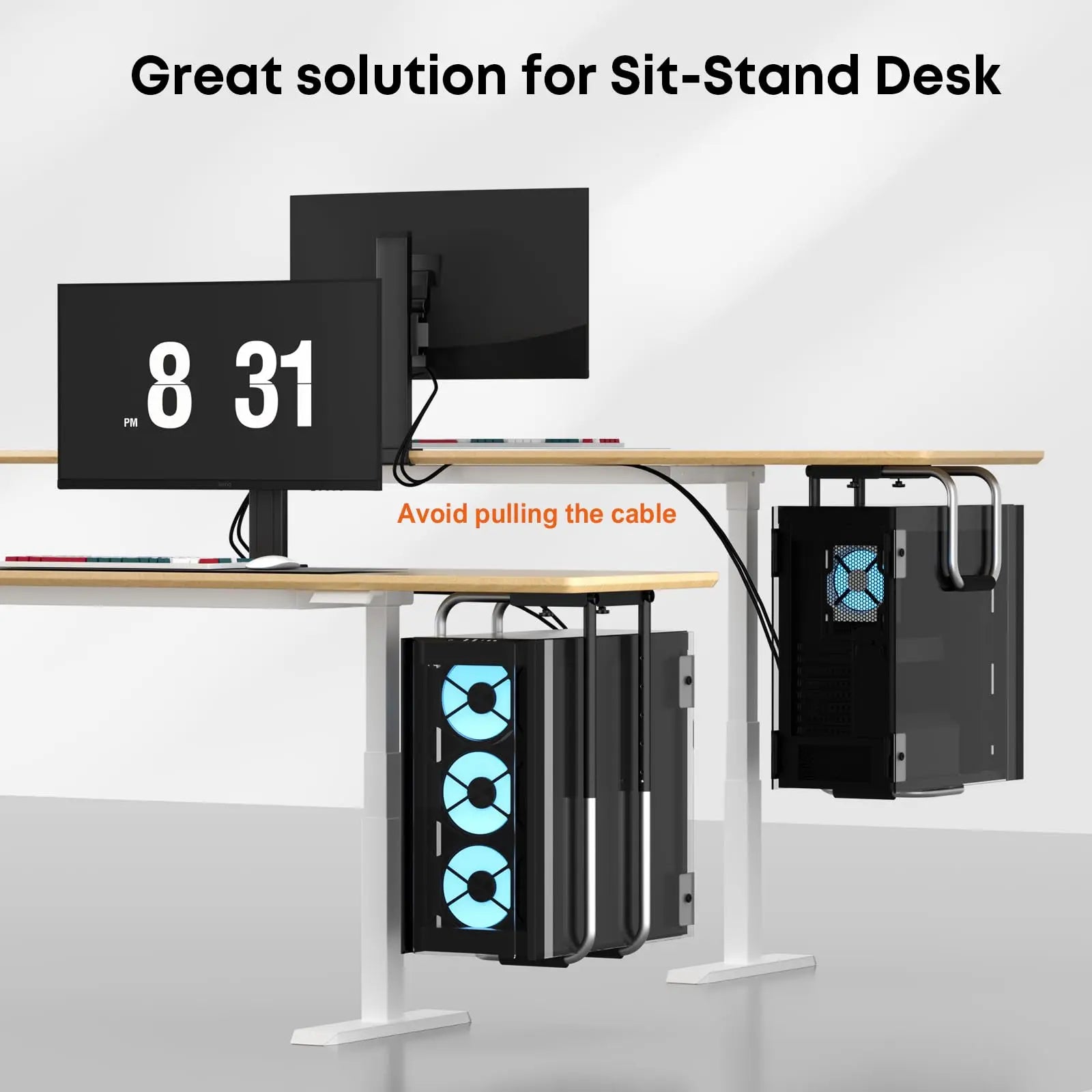 PUTORSEN Heavy Duty Under Desk PC Mount,Adjustable Computer Case Holder with Protective Pads,Excellent Air Circulation up to 66lbs, Black PUTORSEN