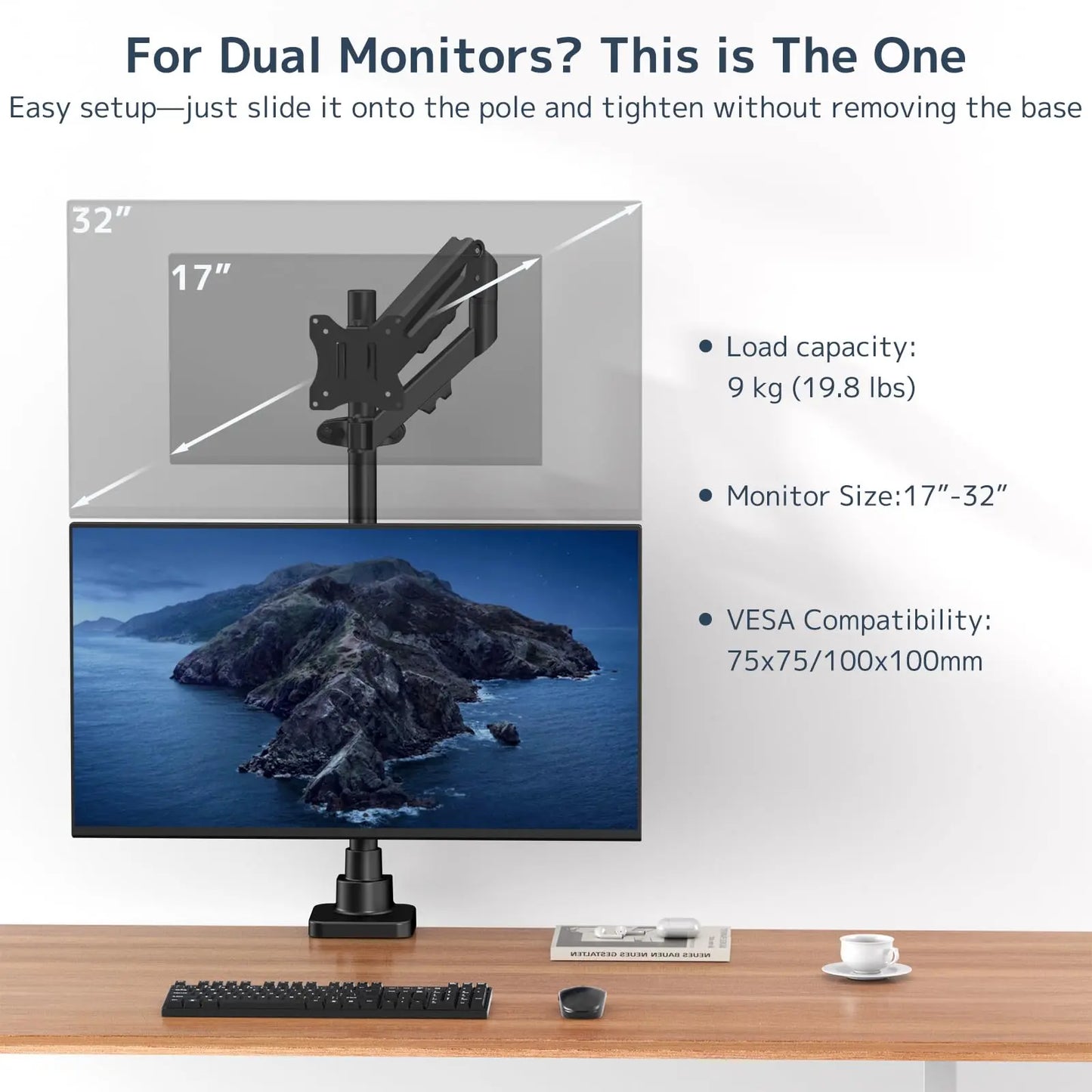 PUTORSEN Height Adjustable Lever Monitor Mounting Arm for 17-32 inch screens PUTORSEN