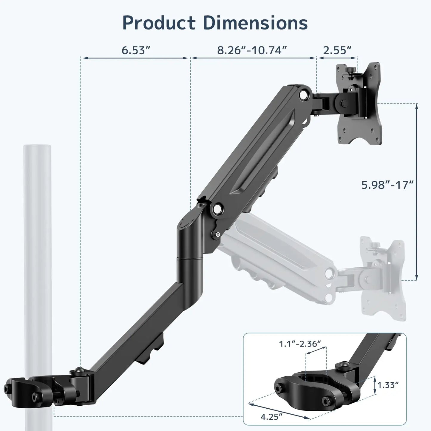 PUTORSEN Height Adjustable Lever Monitor Mounting Arm for 17-32 inch screens PUTORSEN