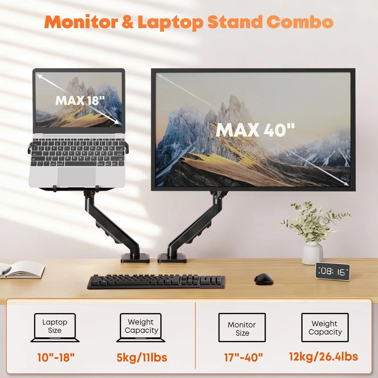 PUTORSEN Laptop Arm Mount Desk - Fits Max 18" Notebook and 40" Computer Screen, Hold Up to 26.5lbs PUTORSEN