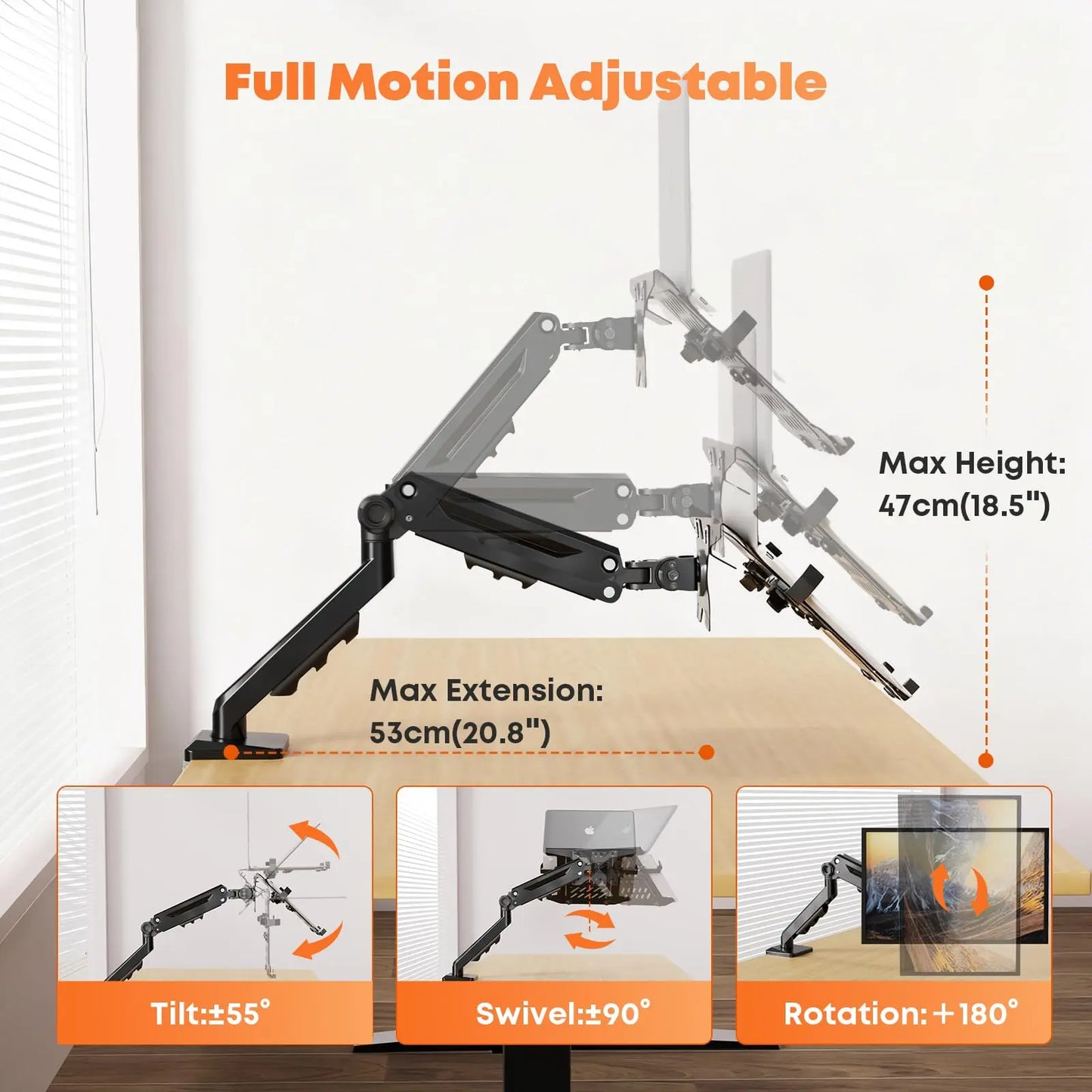 PUTORSEN Laptop Arm Mount Desk - Fits Max 18" Notebook and 40" Computer Screen, Hold Up to 26.5lbs PUTORSEN
