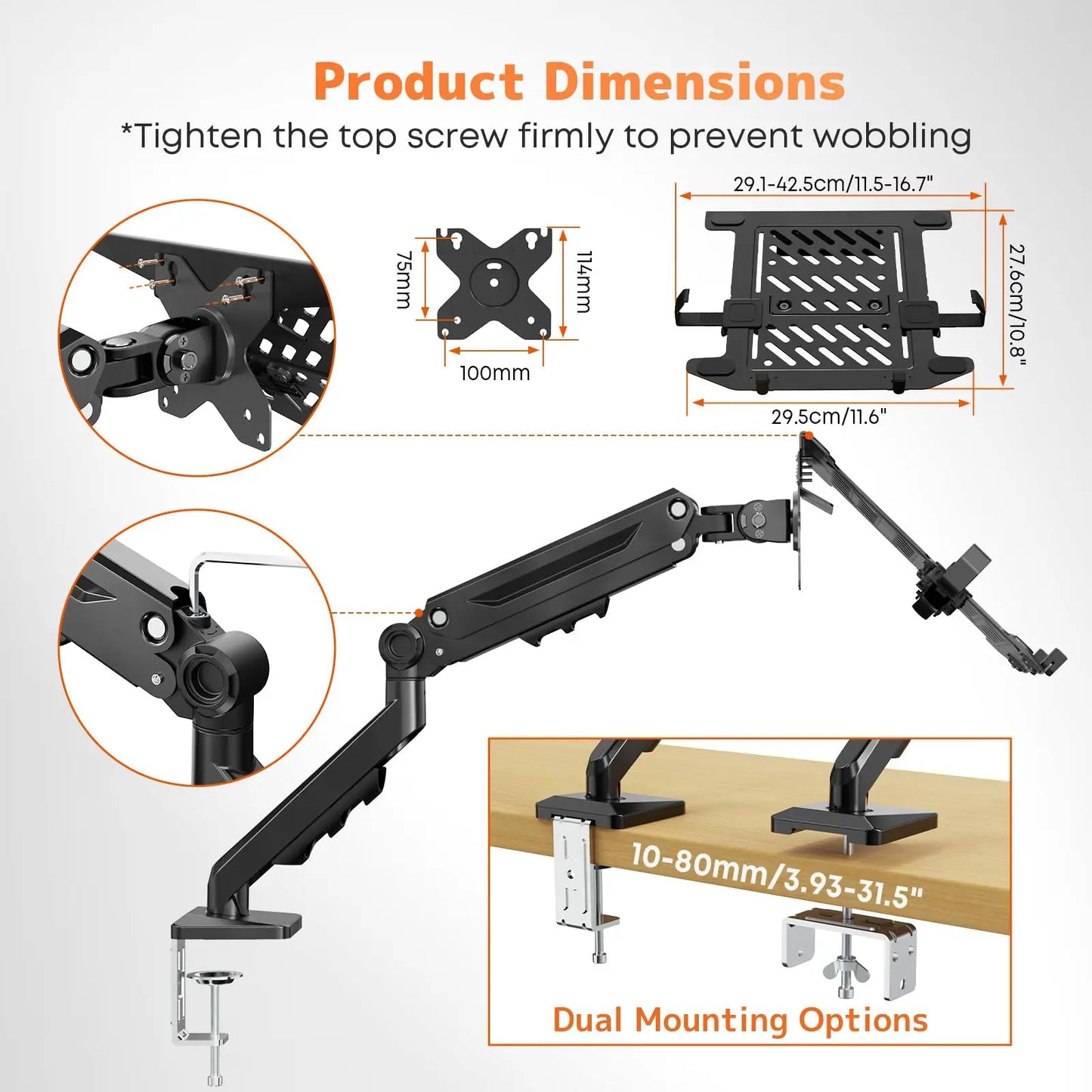 PUTORSEN Laptop Arm Mount Desk - Fits Max 18" Notebook and 40" Computer Screen, Hold Up to 26.5lbs PUTORSEN