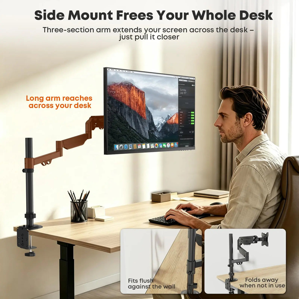PUTORSEN Laptop Desk Mount, Fits Up to 18" Laptop and 17"-32" Monitor, Max Load 19.84 lbs, Extra Long Monitor Arm with Laptop Tray, Detachable Middle Section Arm, Angle Adjustable, VESA 75/100mm PUTORSEN