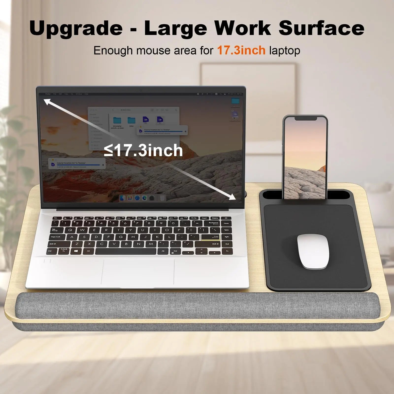 PUTORSEN Laptopkissen für Bett mit Kissen, PUTORSEN Laptop Kissen Mausunterlage Passen bis zu 17,3 Zoll Notebook, Höhenverstellbar Lapdesk mit Tablet und Telefon Rille für Lernen PUTORSEN