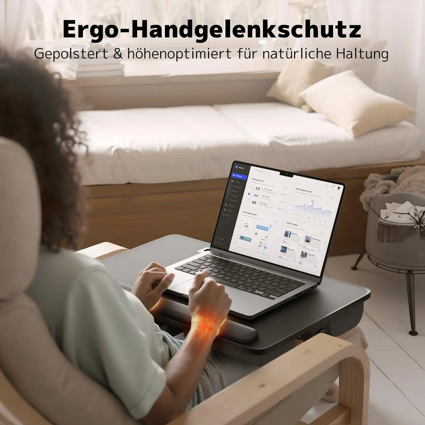 PUTORSEN Laptoptisch fürs Bett - Höhenverstellbar und Winkelverstellbar, 2-in-1 Laptopkissen Klappbar, Größere Laptop Tisch für Bett Sofa Couch Boden PUTORSEN