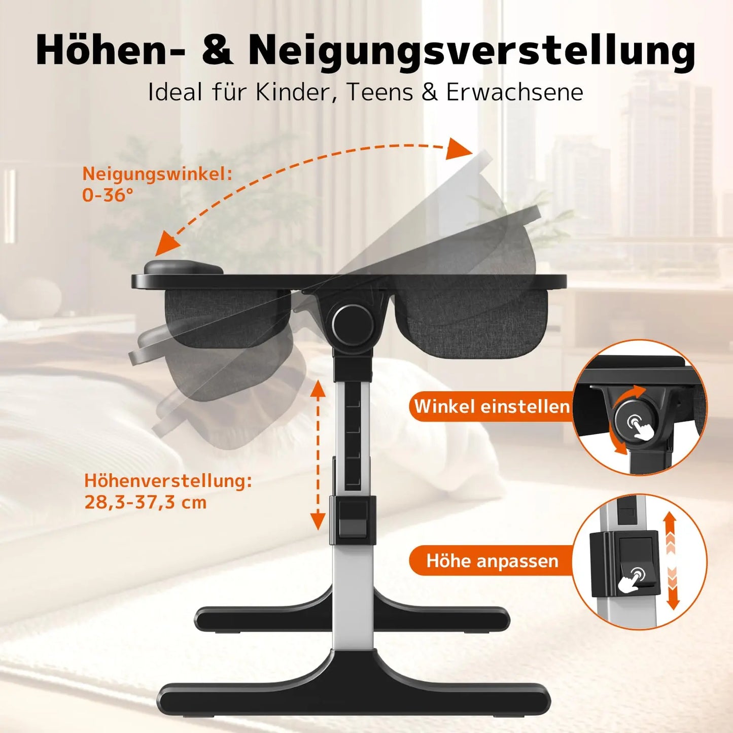 PUTORSEN Laptoptisch fürs Bett - Höhenverstellbar und Winkelverstellbar, 2-in-1 Laptopkissen Klappbar, Größere Laptop Tisch für Bett Sofa Couch Boden PUTORSEN