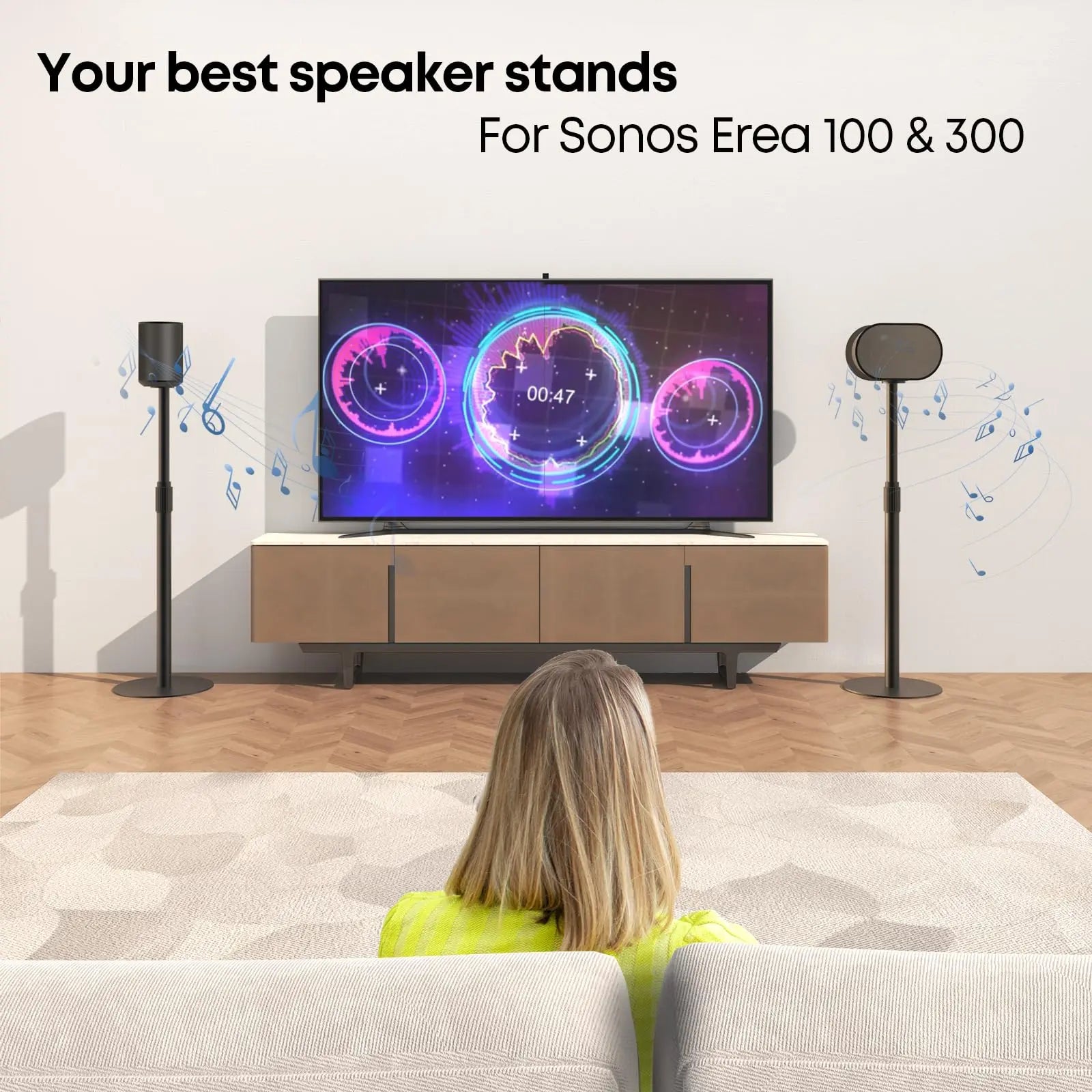 PUTORSEN Lautsprecherständer für SONOS Era 100 und 300 –Höhenverstellbar (68,2-106,8 cm) mit integriertes Kabelmanagement,Stabile Metallkonstruktion (5 kg Traglast),1 Paar (2 Stück) PUTORSEN