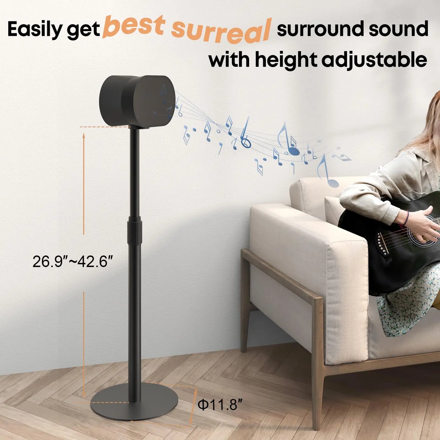 PUTORSEN Lautsprecherständer für SONOS Era 100 und 300 –Höhenverstellbar (68,2-106,8 cm) mit integriertes Kabelmanagement,Stabile Metallkonstruktion (5 kg Traglast),1 Paar (2 Stück) PUTORSEN