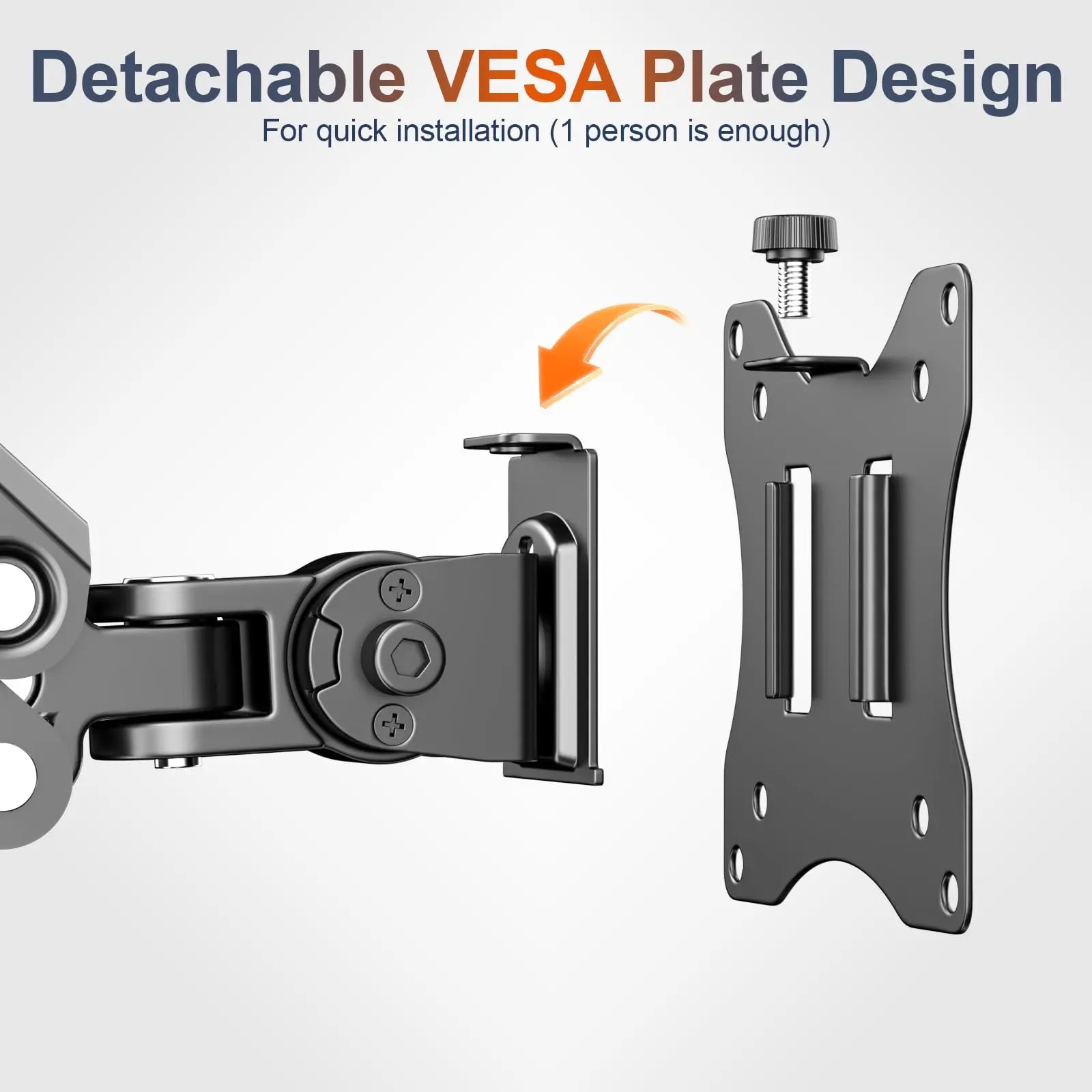 PUTORSEN Monitor Arm Wall Mount Bracket for 17-42 inch Screens, Height Adjustable Gas Spring Single Wall Monitor Mount, Tilt Swivel Rotate, Load 12KG PUTORSEN