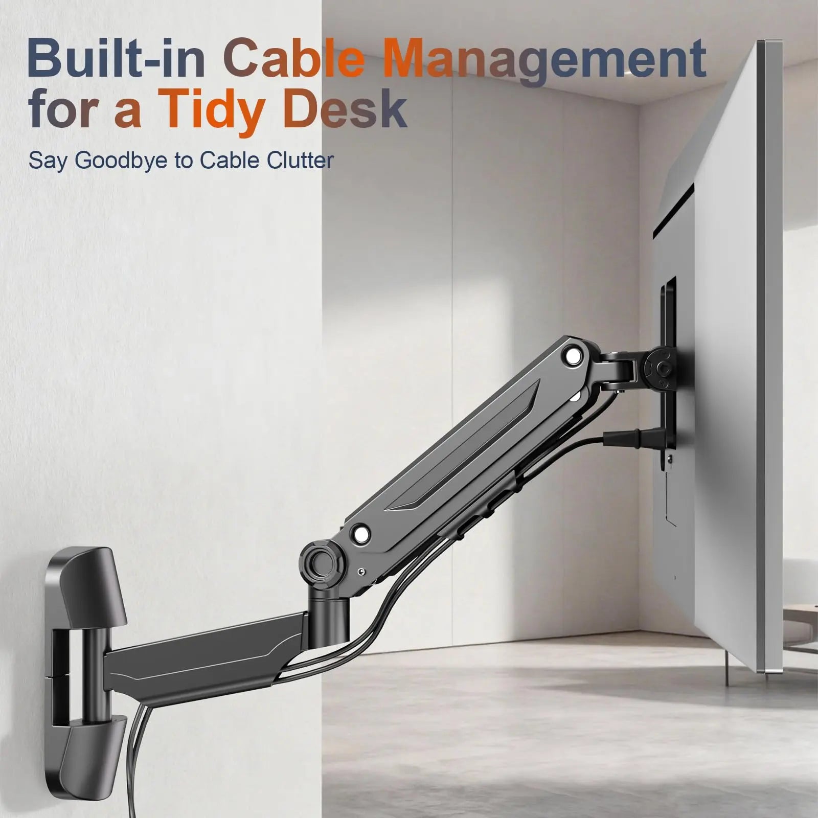 PUTORSEN Monitor Arm Wall Mount Bracket for 17-42 inch Screens, Height Adjustable Gas Spring Single Wall Monitor Mount, Tilt Swivel Rotate, Load 12KG PUTORSEN