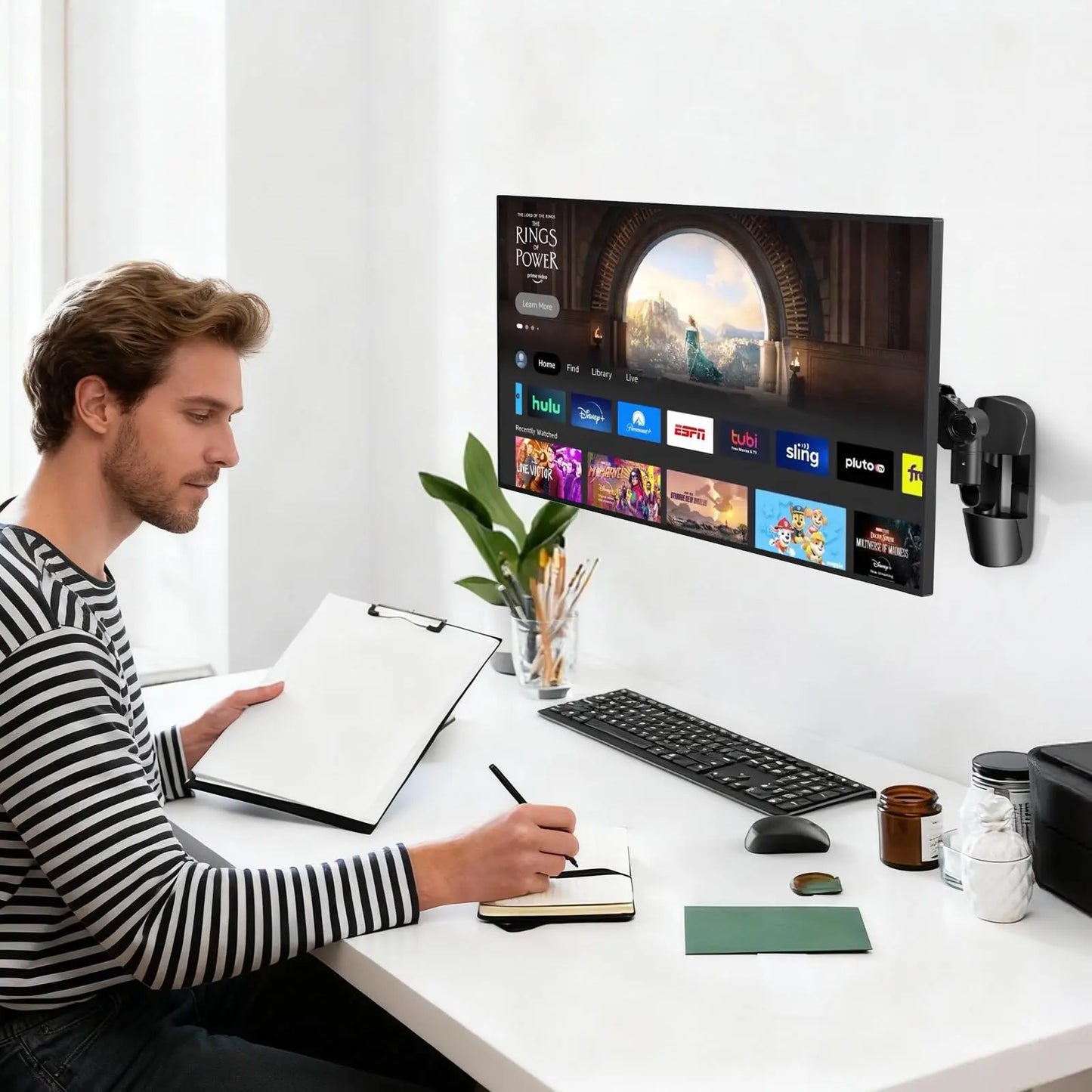 PUTORSEN Monitor Arm Wall Mount Bracket for 17-42 inch Screens, Height Adjustable Gas Spring Single Wall Monitor Mount, Tilt Swivel Rotate, Load 12KG PUTORSEN