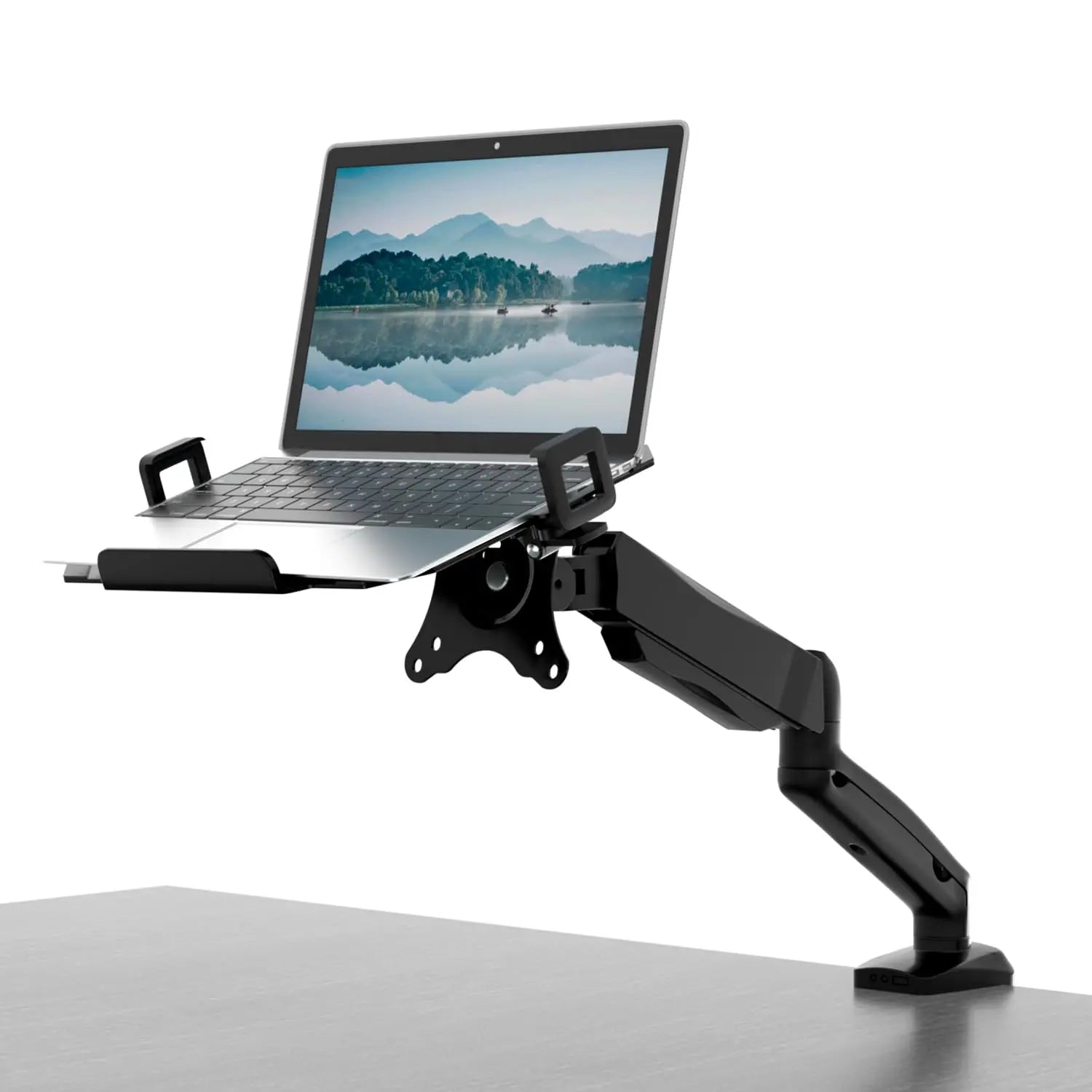 PUTORSEN Monitor Arm mit Laptopablage für 17 bis 32 Zoll LCD LED Bildschirm & bis zu 17 Zoll Notebook PUTORSEN