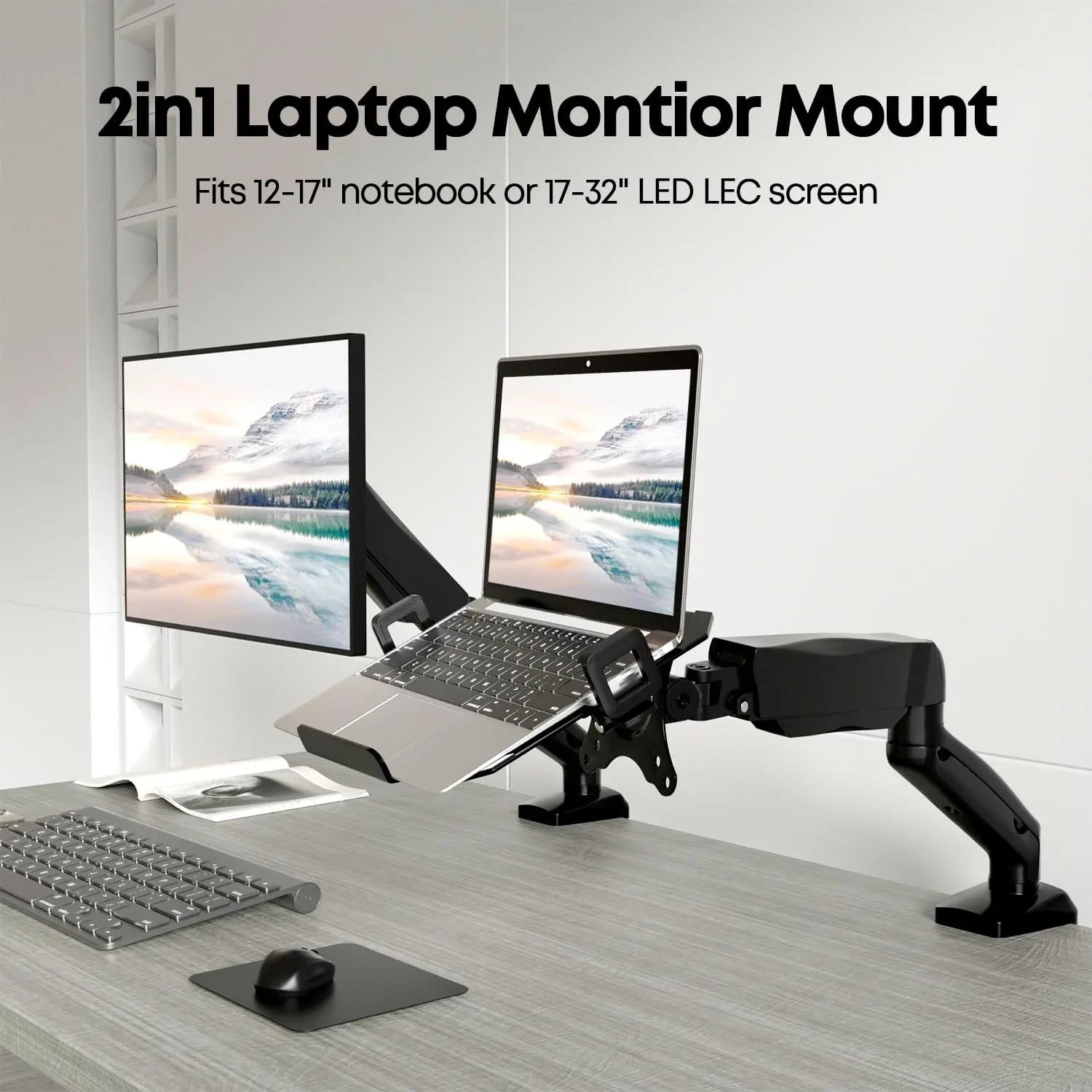PUTORSEN Monitor Arm mit Laptopablage für 17 bis 32 Zoll LCD LED Bildschirm & bis zu 17 Zoll Notebook PUTORSEN