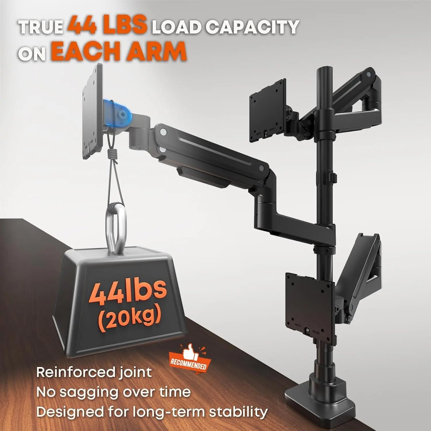 PUTORSEN Monitor Halterung 3 Monitore für 17-49 Zoll Bildschirm, Monitorhalterung 3 Monitore Höhenverstellbar mit 20 kg Pro Arm, 80cm Stange Bildschirmhalterung Flat/Curved Screen PUTORSEN