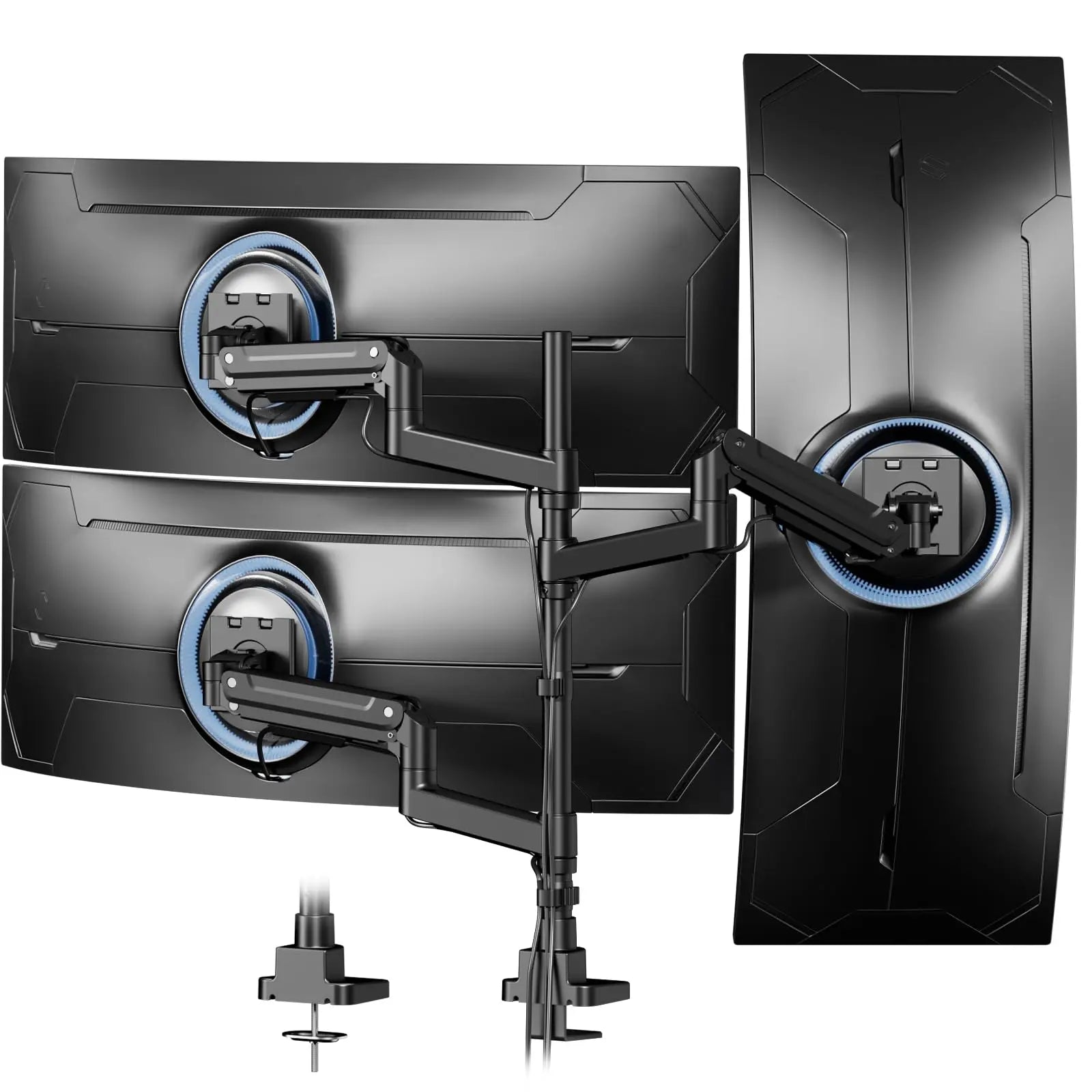 PUTORSEN Monitor Halterung 3 Monitore für 17-49 Zoll Bildschirm, Monitorhalterung 3 Monitore Höhenverstellbar mit 20 kg Pro Arm, 80cm Stange Bildschirmhalterung Flat/Curved Screen PUTORSEN