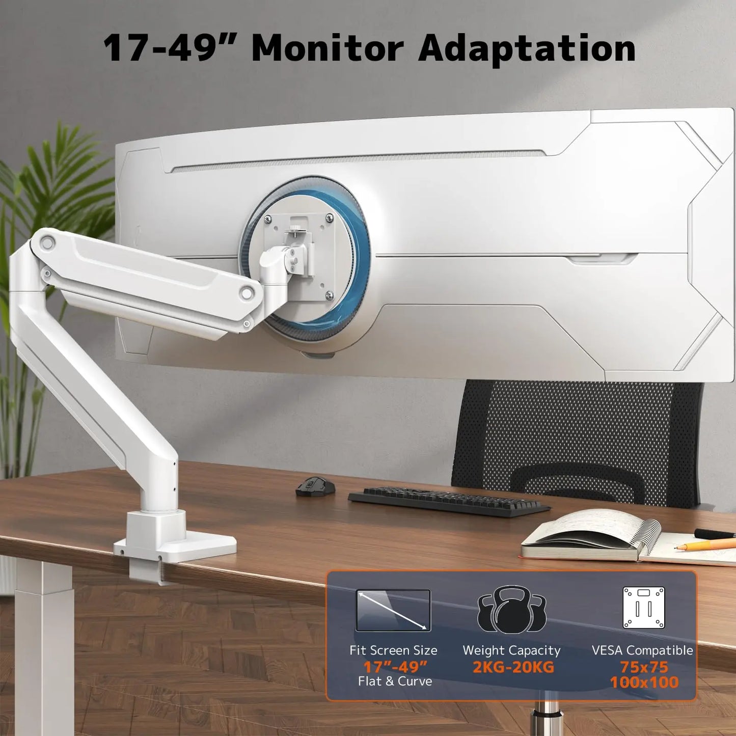PUTORSEN Monitor Halterung für Ultrawide bis 49 Zoll (20kg) - Gasfeder-Halterung mit Neigung, Drehung & Schwenkfunktion PUTORSEN