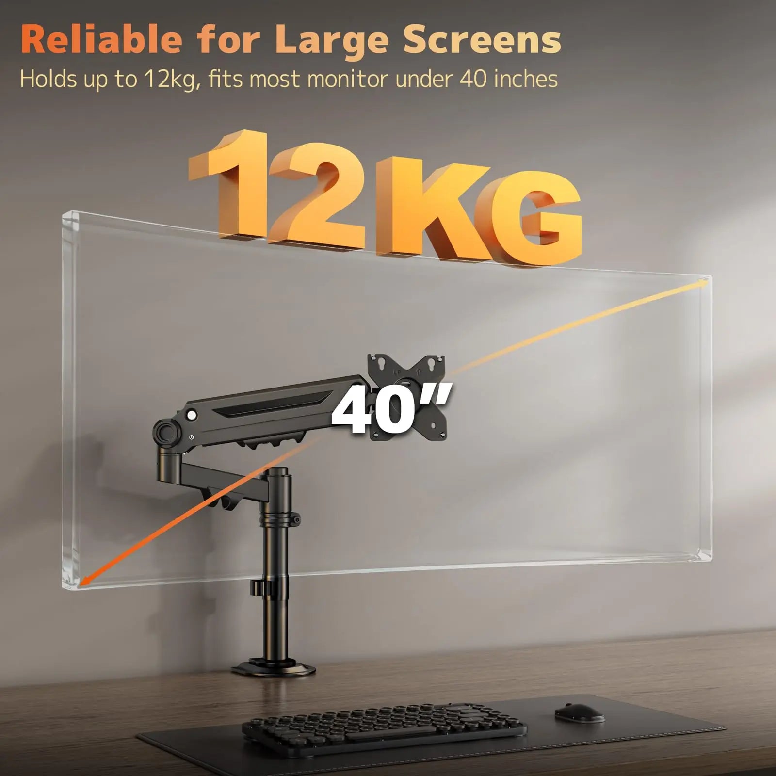 PUTORSEN Monitor Mount for 17-40 Inch Monitors, Supports 2-12 kg, Adjustable Ergonomic Gas Spring Monitor Arm, VESA 75/100mm PUTORSEN