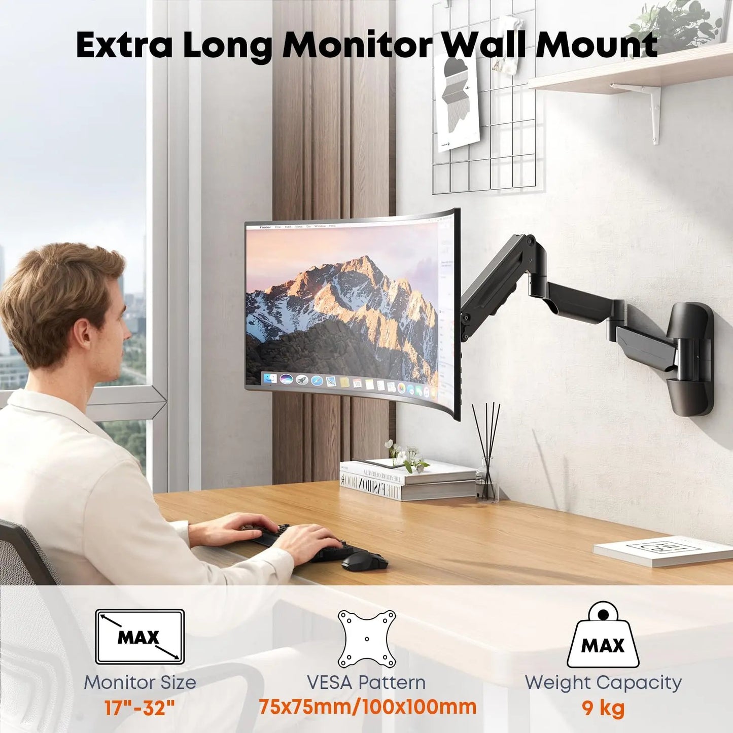 PUTORSEN Monitor Mount for 2 Monitors Stacked, for 17-57 Inch Screens up to 20 kg per Arm, Vertical/Parallel Monitor Stand, Extra Long Desk Mount PUTORSEN