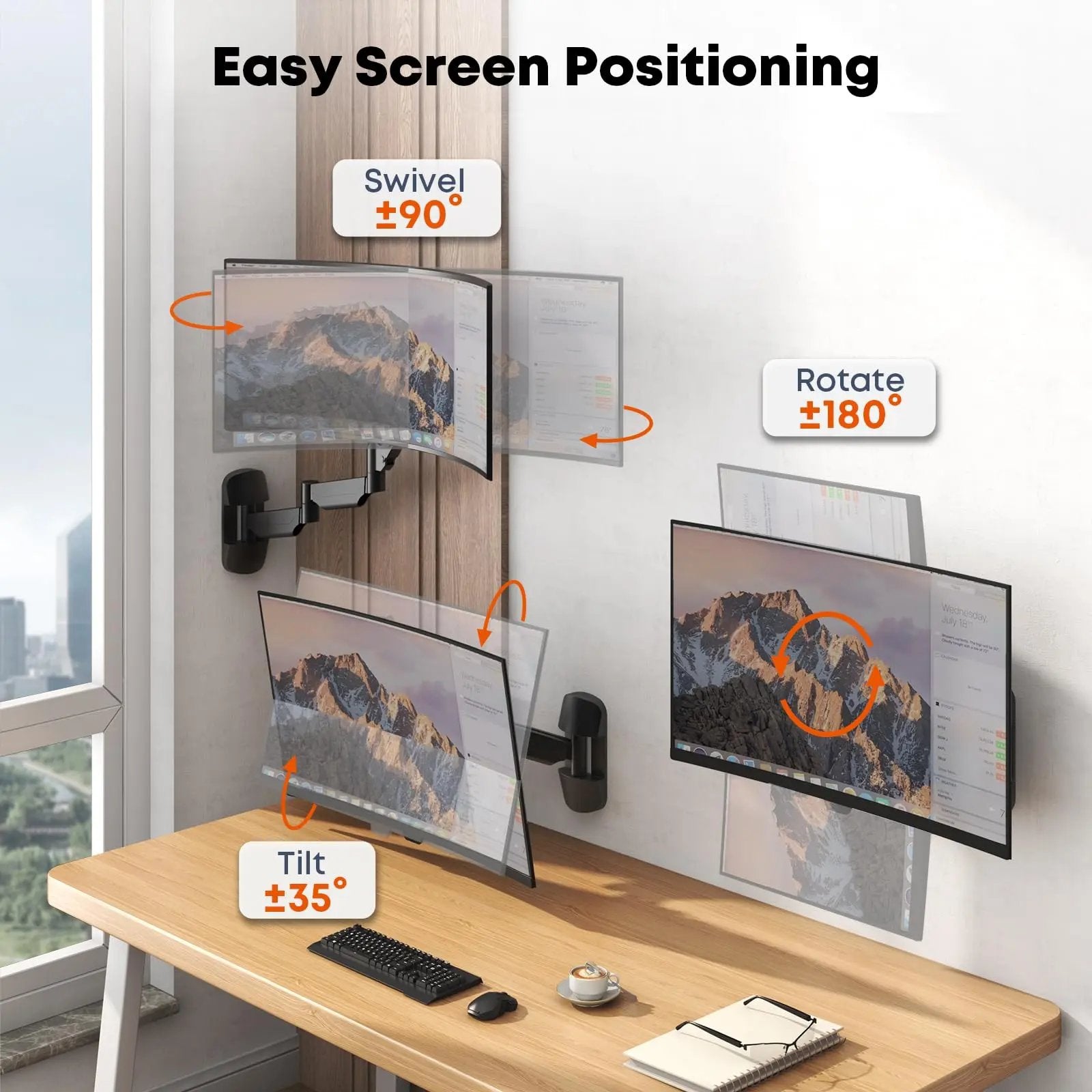 PUTORSEN Monitor Mount for 2 Monitors Stacked, for 17-57 Inch Screens up to 20 kg per Arm, Vertical/Parallel Monitor Stand, Extra Long Desk Mount PUTORSEN
