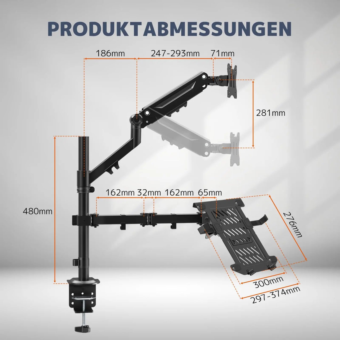 PUTORSEN Monitor Mount with Laptop Arm for 17-35 Inch LCD LED Screen up to 17 Inch Notebook, Monitor Laptop Mount Desk with Bracket, Max Load 12 kg PUTORSEN