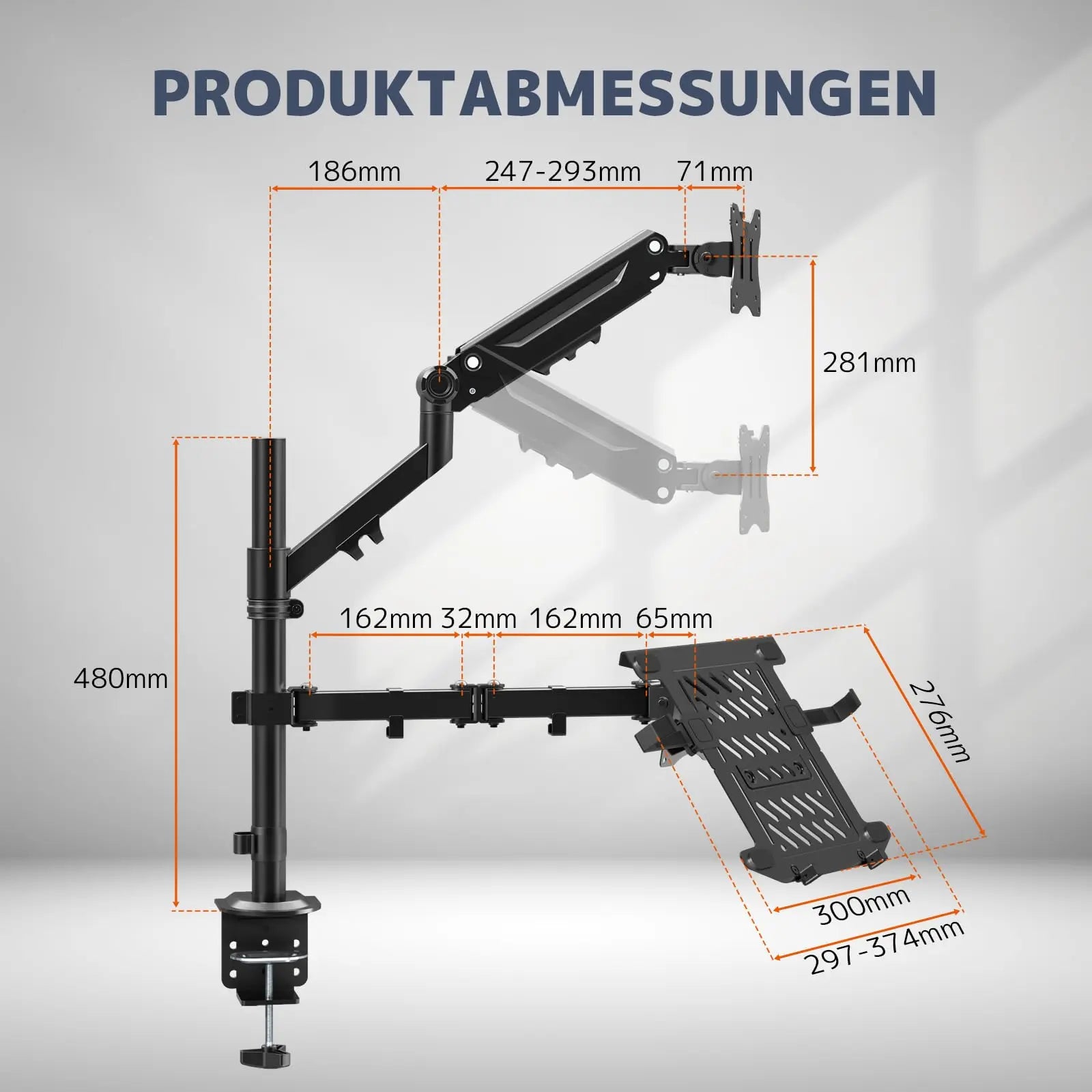 PUTORSEN Monitor Mount with Laptop Arm for 17-35 Inch LCD LED Screen up to 17 Inch Notebook, Monitor Laptop Mount Desk with Bracket, Max Load 12 kg PUTORSEN