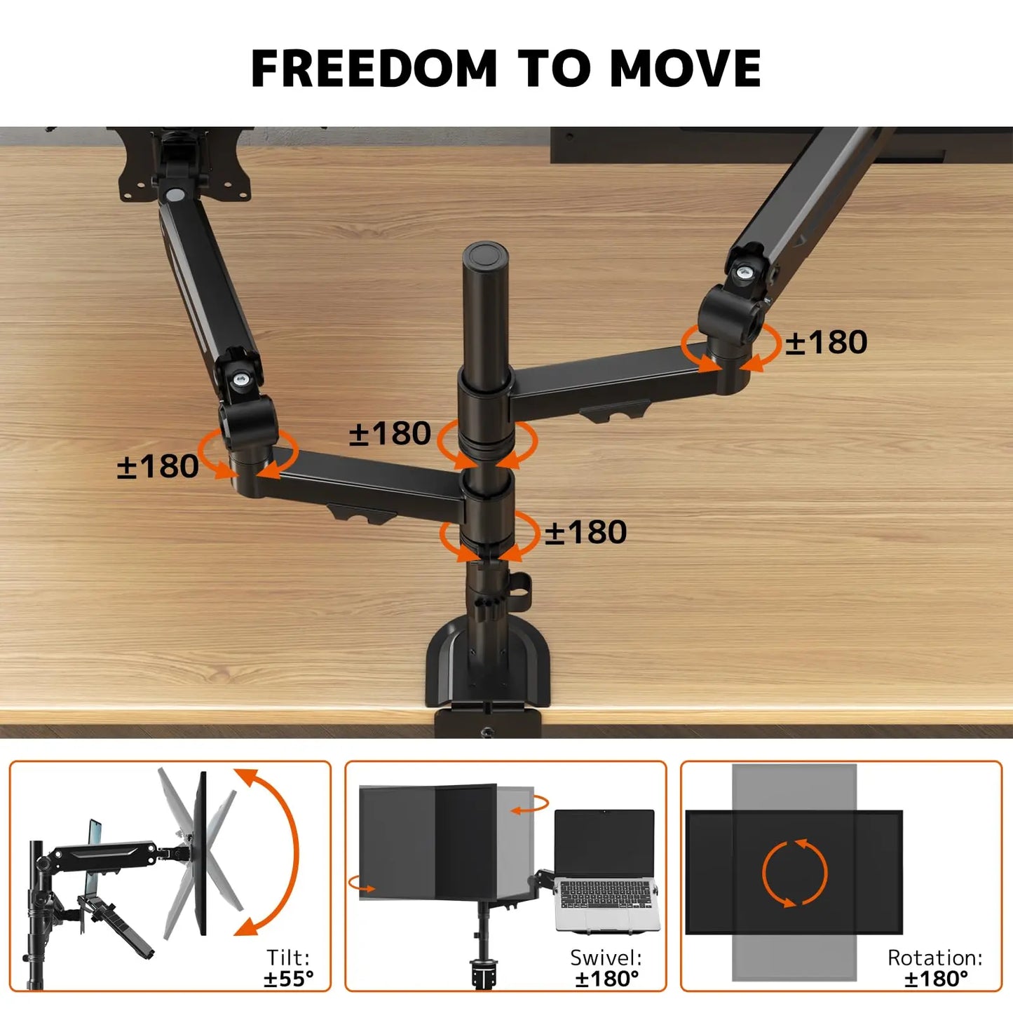 PUTORSEN Monitor Mount with Laptop Arm for 17-35 Inch Screens up to 18 Inch Notebook, VESA 75 x 75/100 x 100 mm PUTORSEN