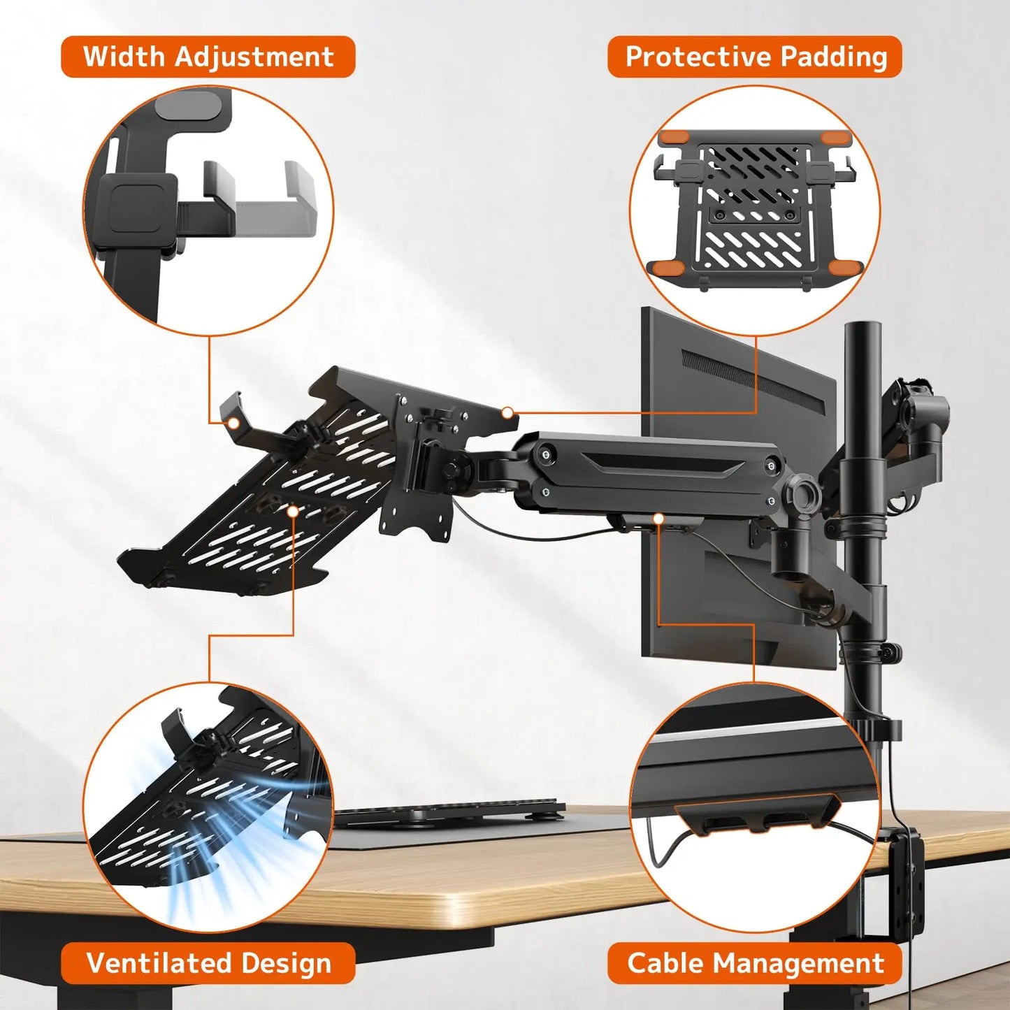 PUTORSEN Monitor Mount with Laptop Arm for 17-35 Inch Screens up to 18 Inch Notebook, VESA 75 x 75/100 x 100 mm PUTORSEN