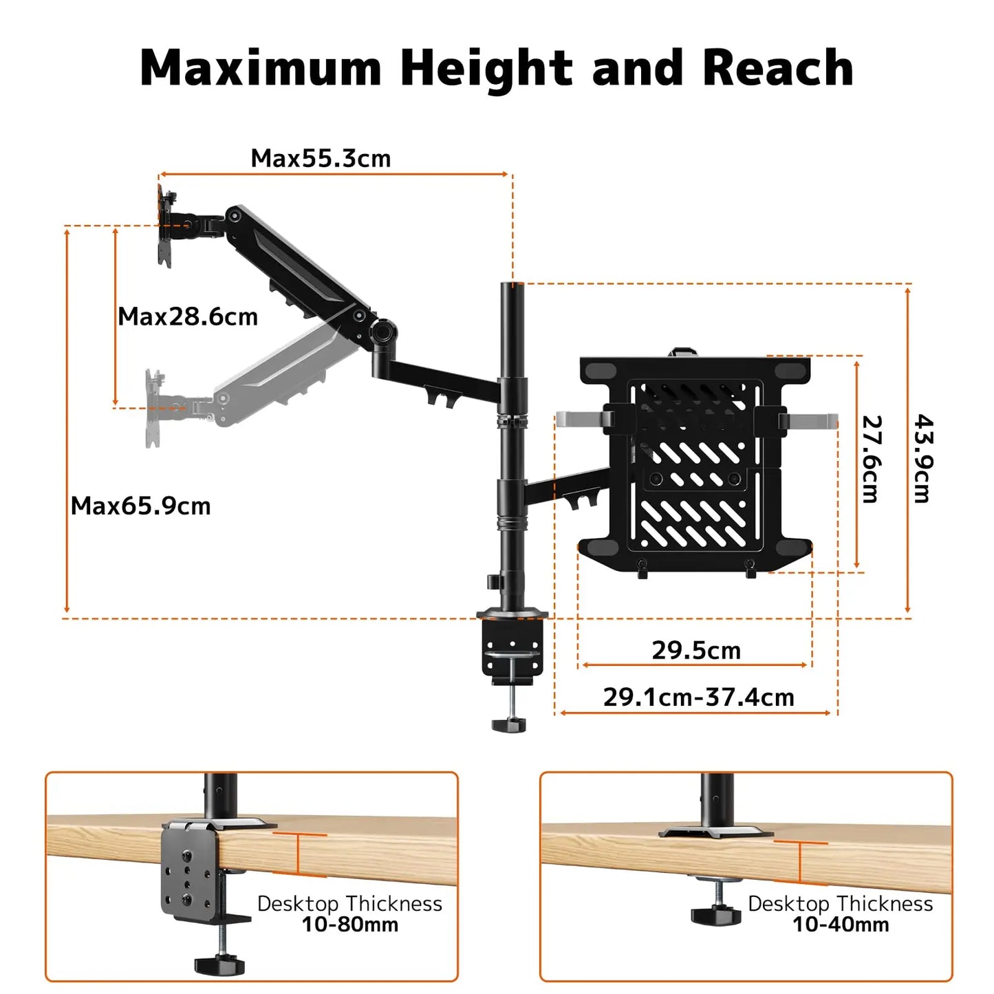 PUTORSEN Monitor Mount with Laptop Arm for 17-35 Inch Screens up to 18 Inch Notebook, VESA 75 x 75/100 x 100 mm PUTORSEN
