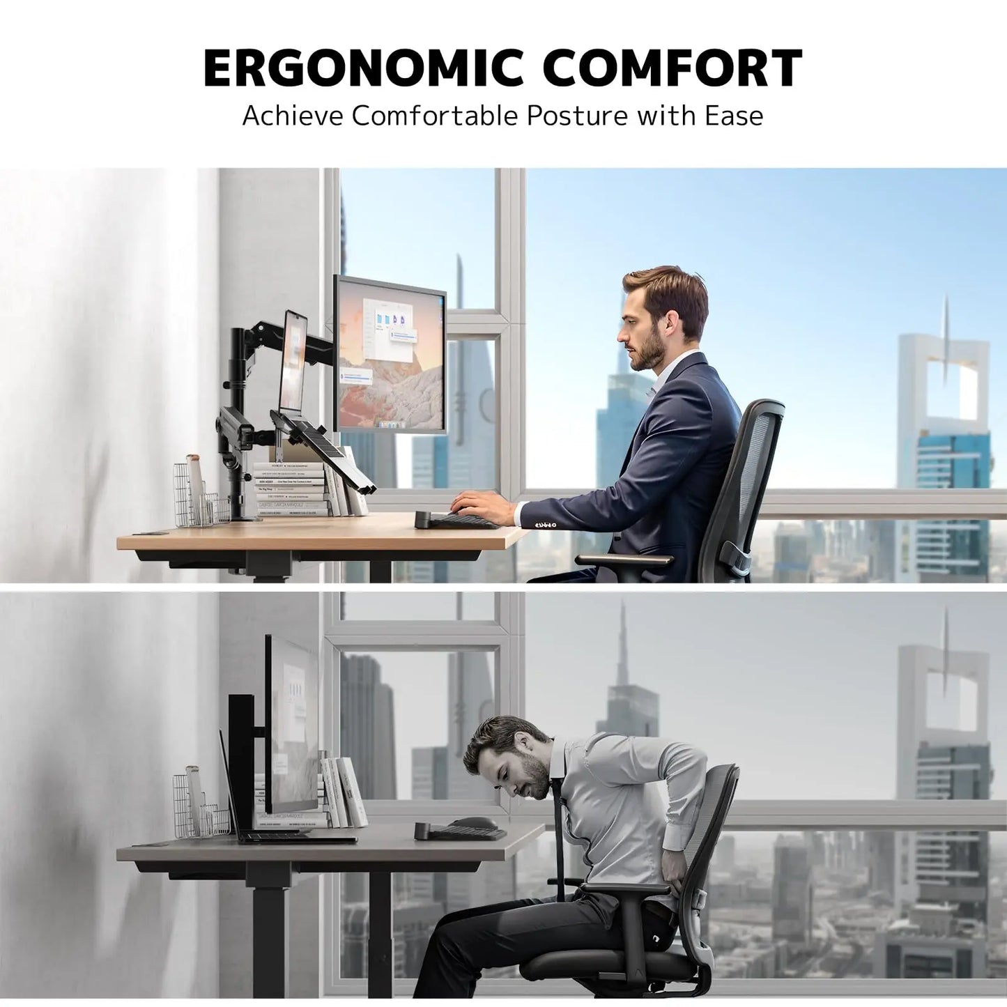 PUTORSEN Monitor Mount with Laptop Arm for 17-35 Inch Screens up to 18 Inch Notebook, VESA 75 x 75/100 x 100 mm PUTORSEN