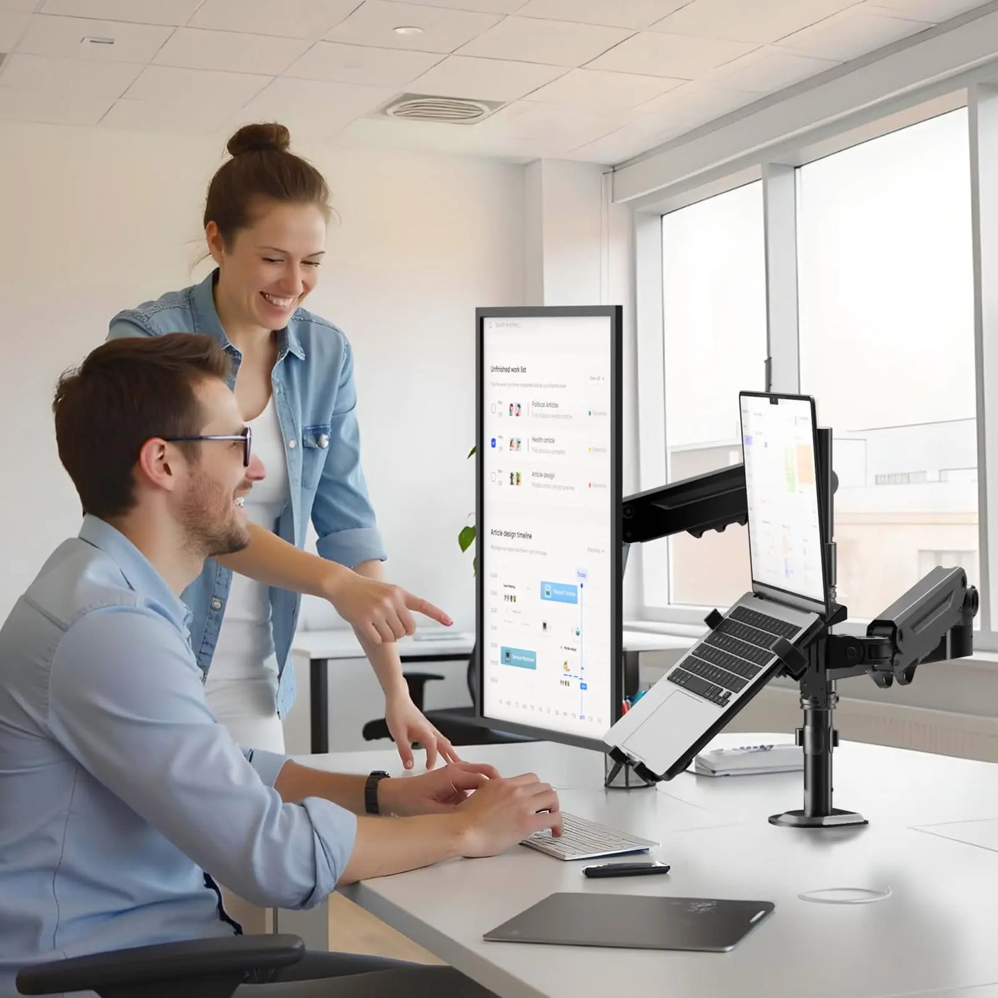 PUTORSEN Monitor Mount with Laptop Arm for 17-35 Inch Screens up to 18 Inch Notebook, VESA 75 x 75/100 x 100 mm PUTORSEN
