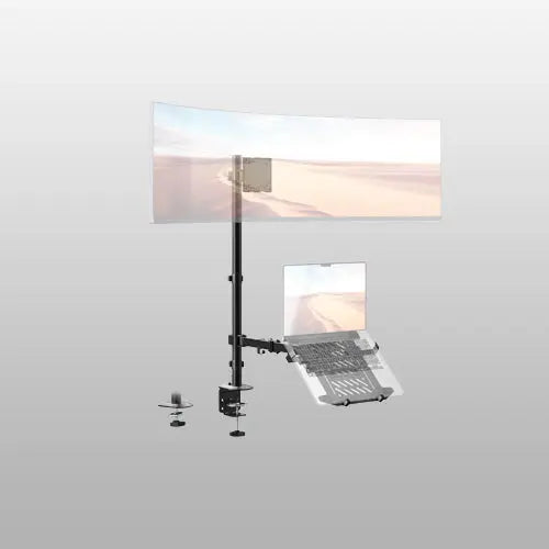 PUTORSEN Monitor Mount with Laptop Arm for 17 to 49 Inch Screens and Notebooks up to 17 Inches, Tilting Swiveling Rotating, 81.8cm Pole Height Adjustable Monitor Arm PUTORSEN