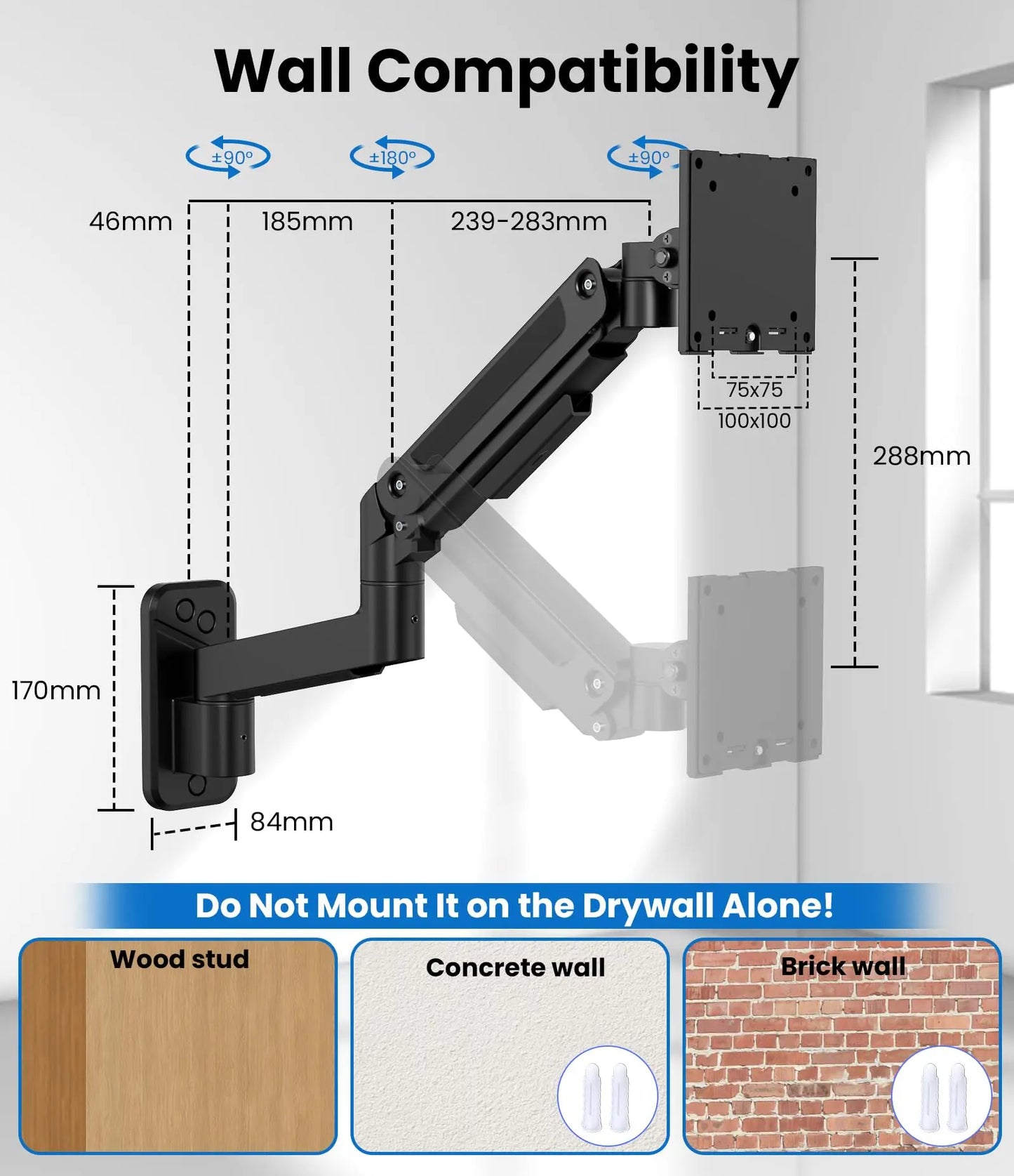 PUTORSEN Monitor Wall Mount Arm - Heavy Duty for Ultrawide Computer up to 49 inches and 44 lbs with Gas Spring PUTORSEN