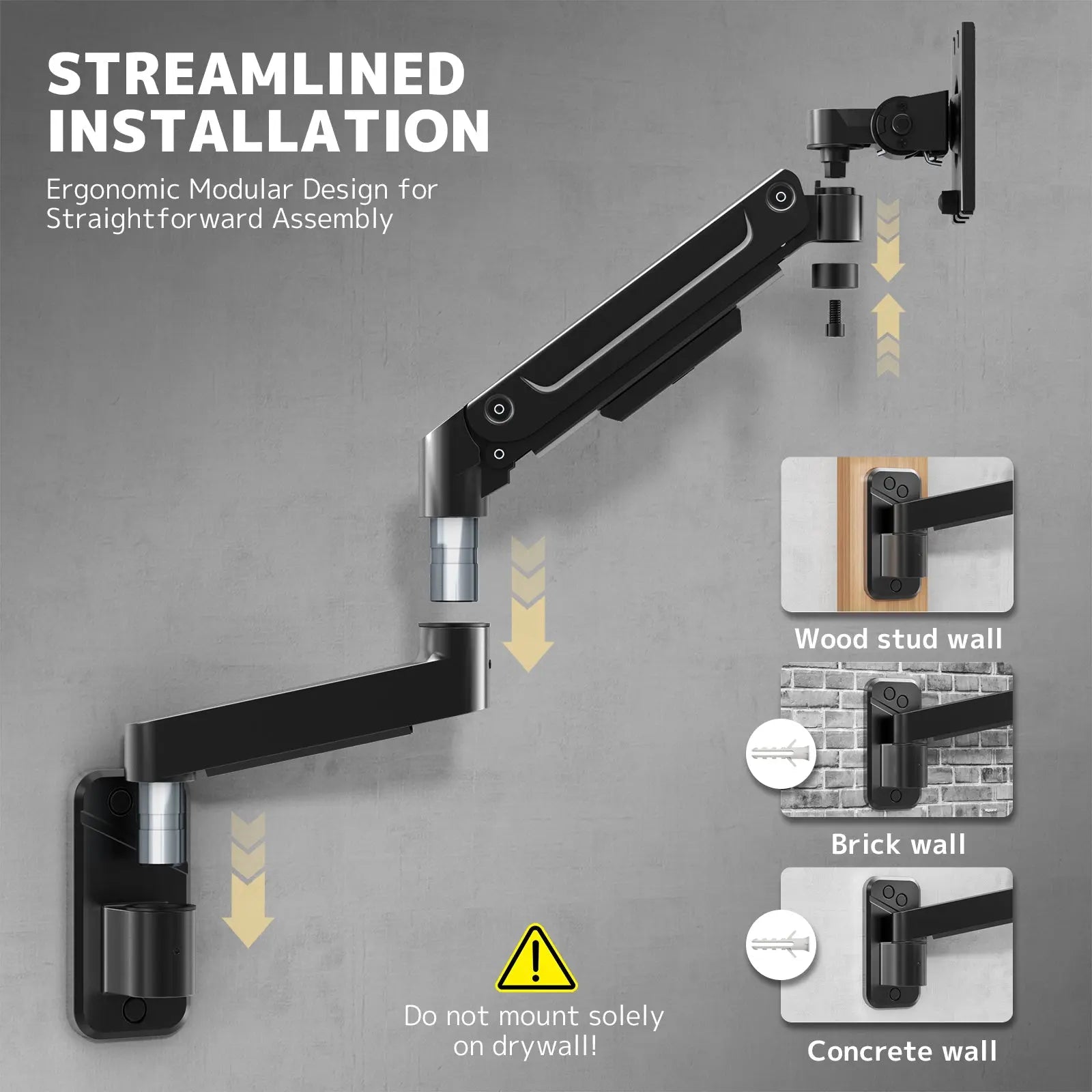 PUTORSEN Monitor Wall Mount Arm - Heavy Duty for Ultrawide Computer up to 49 inches and 44 lbs with Gas Spring PUTORSEN