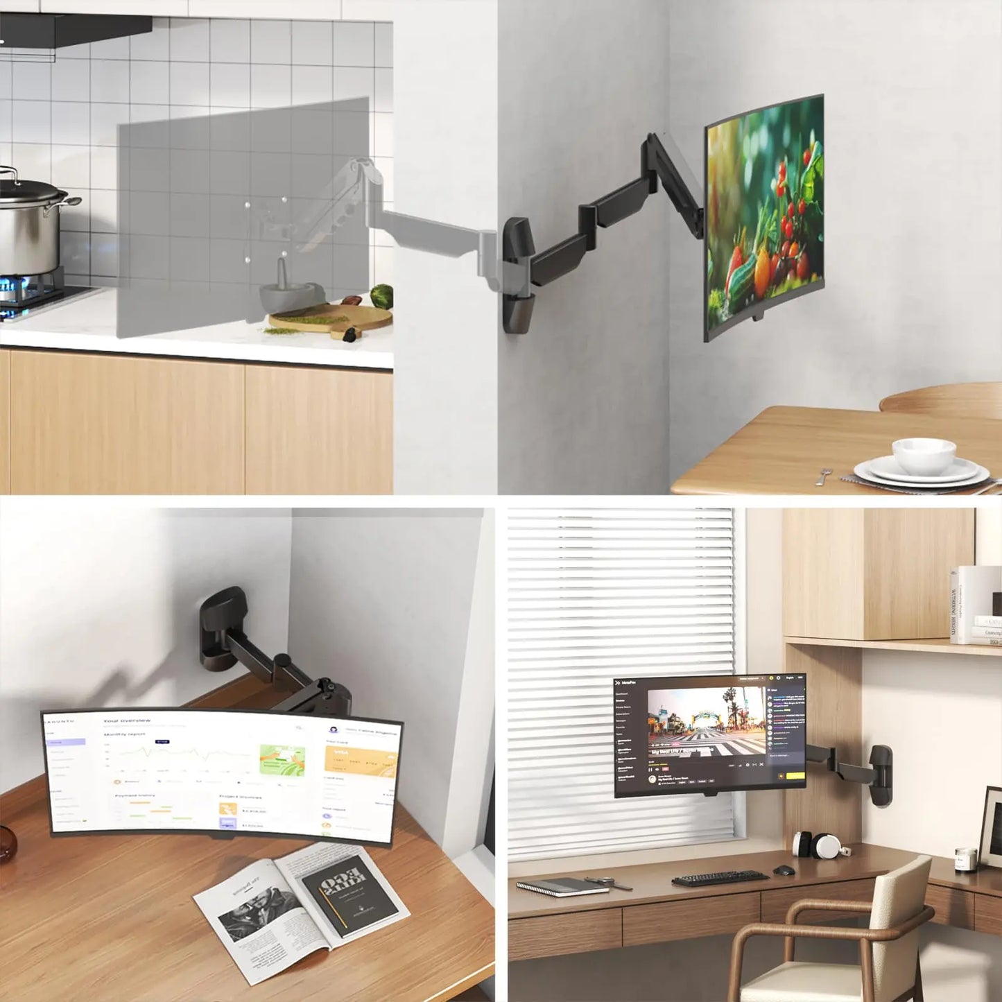 PUTORSEN Monitor Wall Mount for 17-32 inch - Extra Long Single Wall Mounted Monitor Arm, Fully Adjustable Vesa Wall Bracket, VESA 75x75/100x100, Hold up to 19.84 lbs PUTORSEN