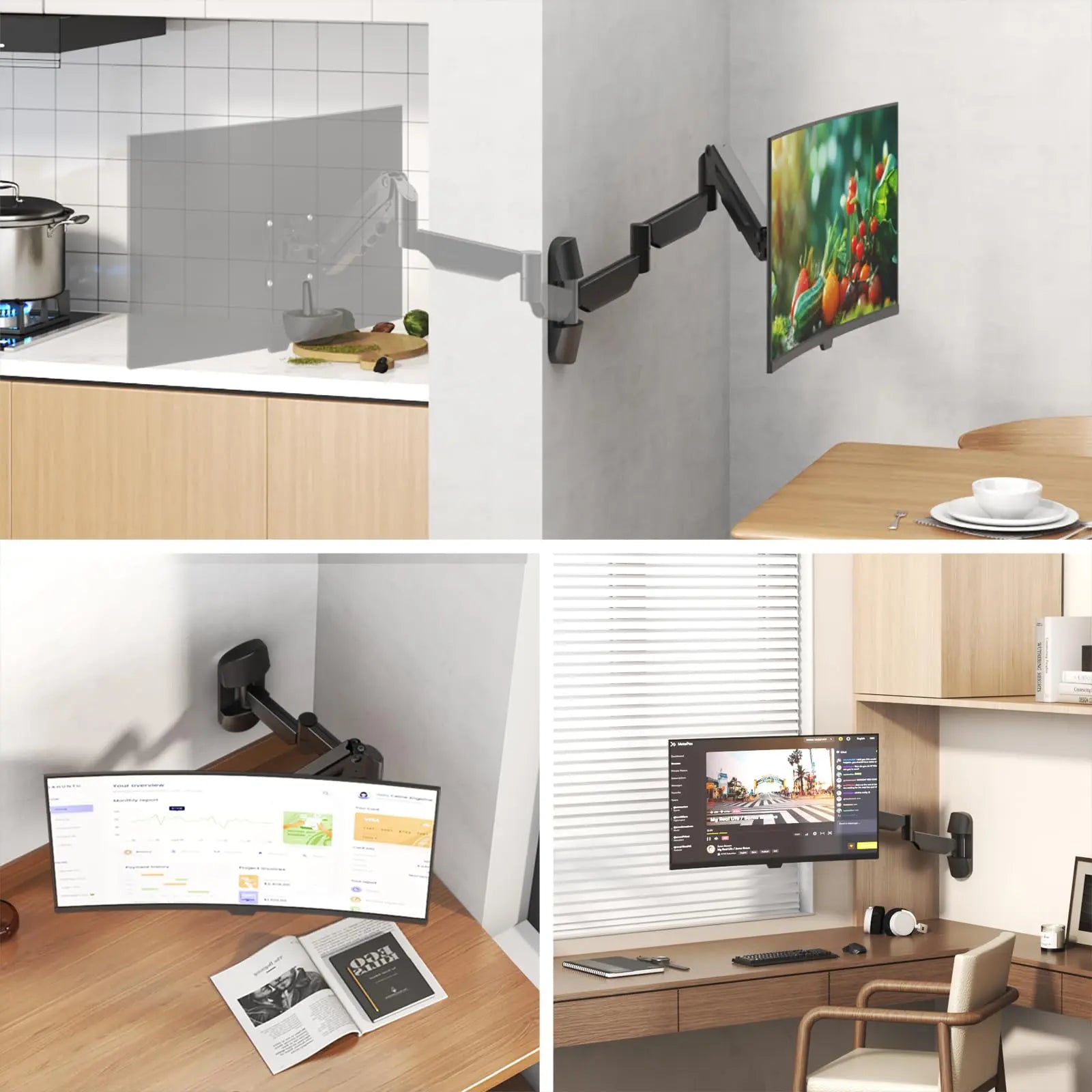 PUTORSEN Monitor Wall Mount for 17-32 inch - Extra Long Single Wall Mounted Monitor Arm, Fully Adjustable Vesa Wall Bracket, VESA 75x75/100x100, Hold up to 19.84 lbs PUTORSEN