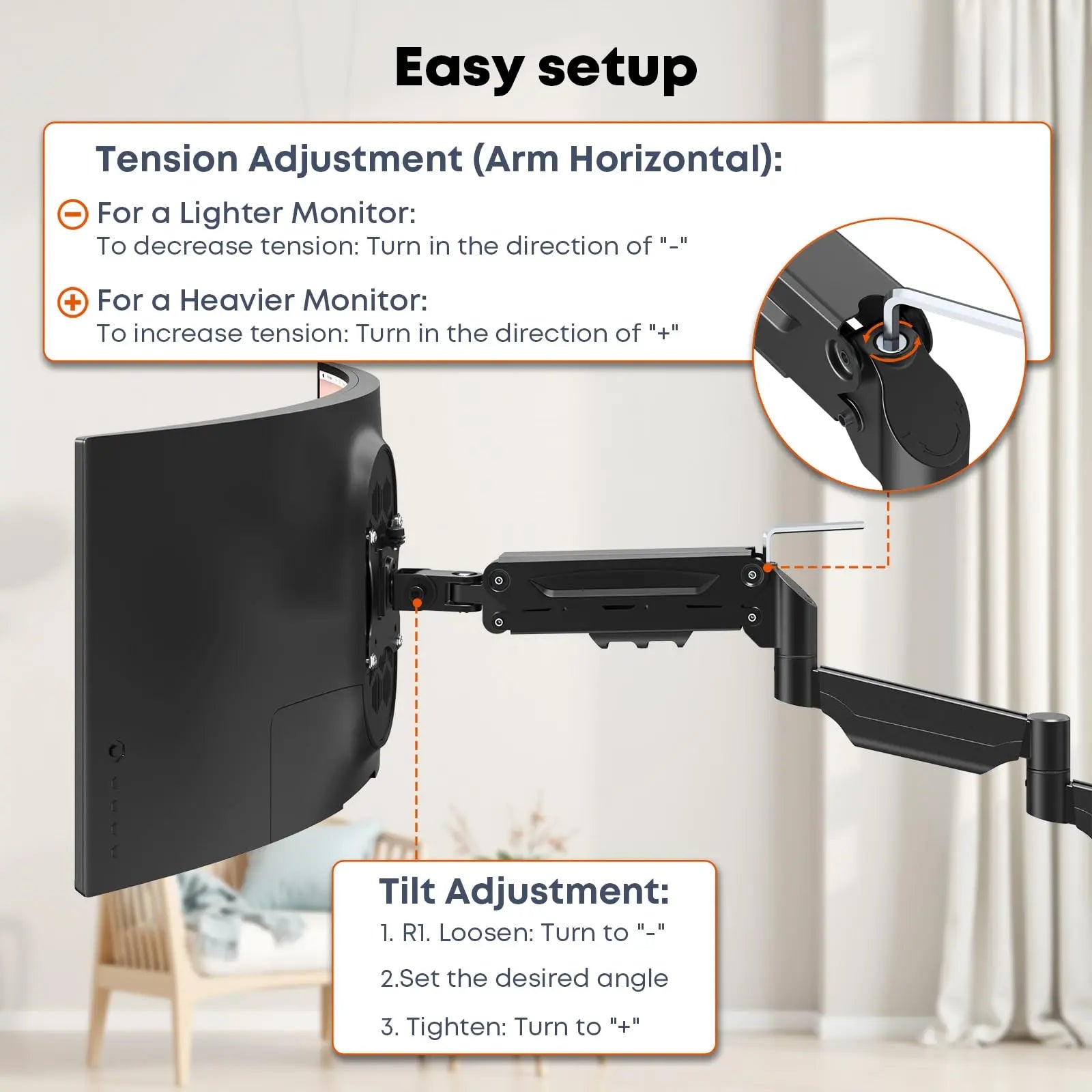 PUTORSEN Monitor Wall Mount for 17-32 inch - Extra Long Single Wall Mounted Monitor Arm, Fully Adjustable Vesa Wall Bracket, VESA 75x75/100x100, Hold up to 19.84 lbs PUTORSEN