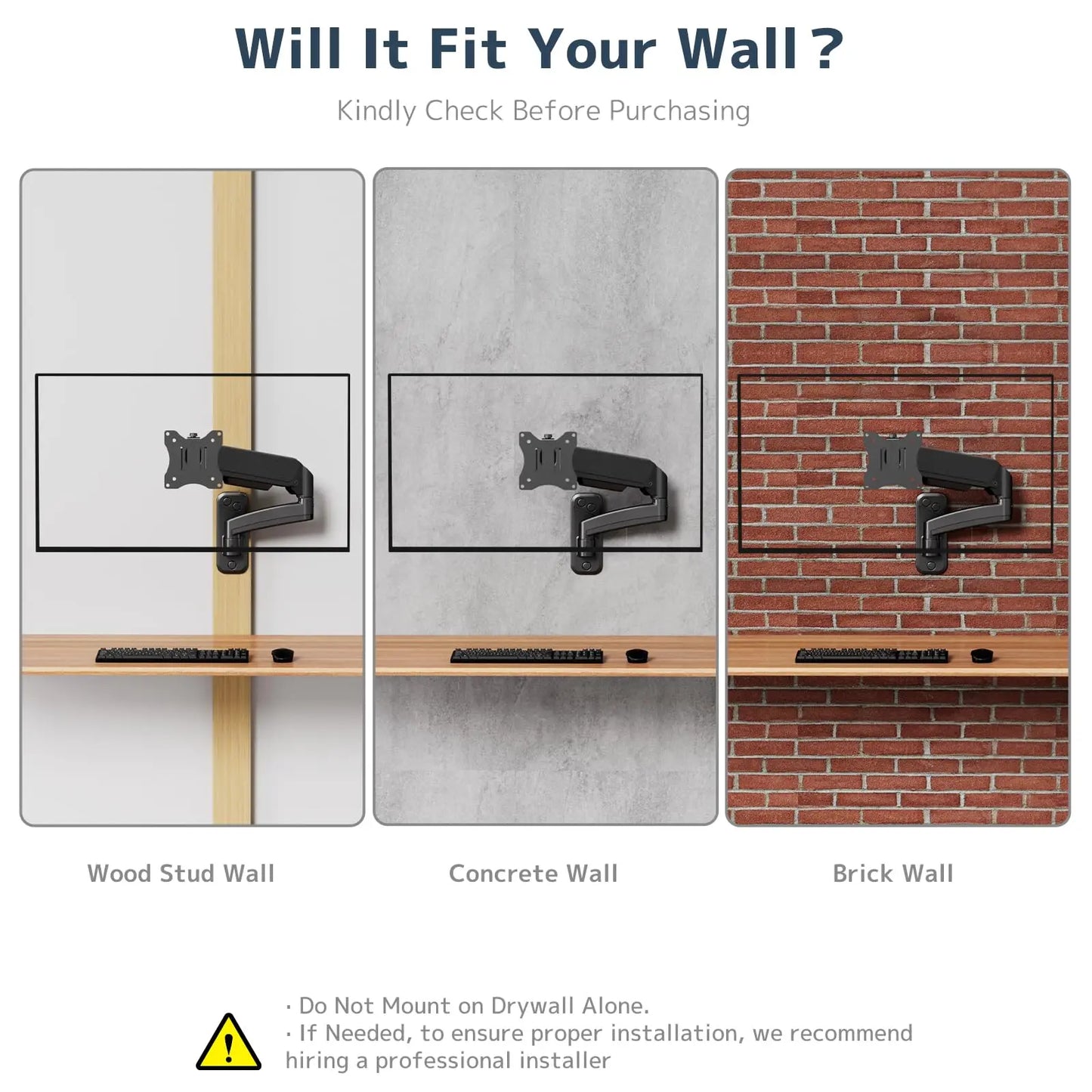 PUTORSEN Monitor Wall Mount for PC Monitor - For 17 to 32 Inch Screens, Height Adjustable Single Arm Swivel and 360° Rotatable Gas Spring Arm, Max. 9 kg PUTORSEN