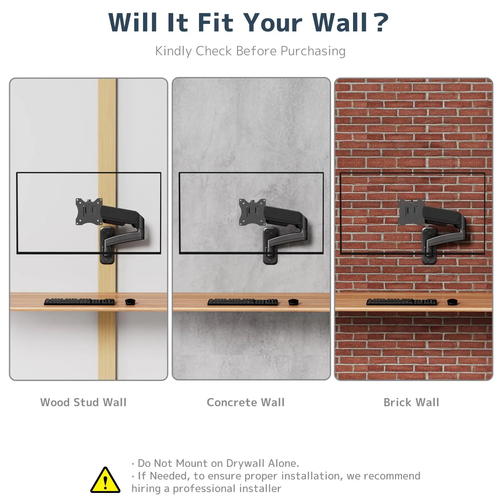 PUTORSEN Monitor Wall Mount for PC Monitor - For 17 to 32 Inch Screens, Height Adjustable Single Arm Swivel and 360° Rotatable Gas Spring Arm, Max. 9 kg PUTORSEN
