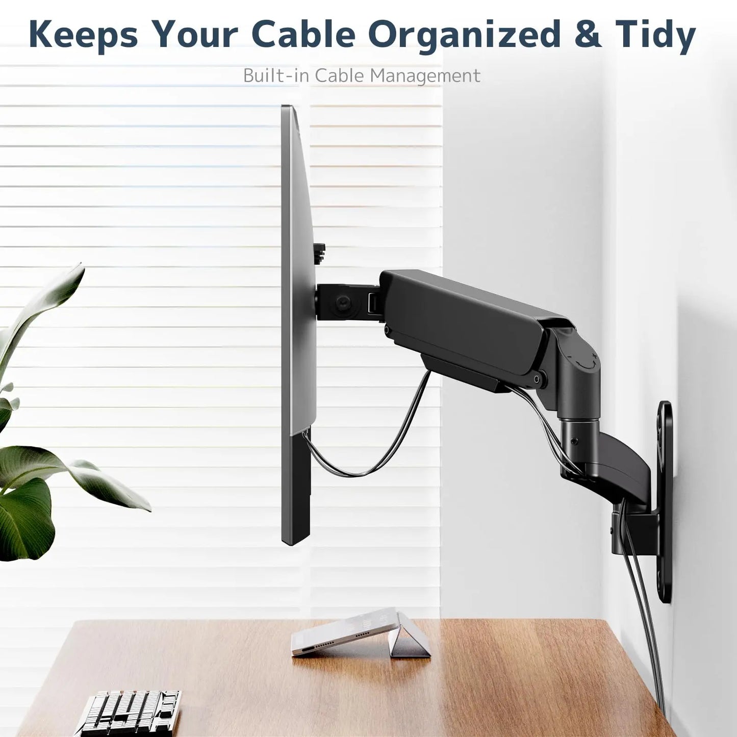 PUTORSEN Monitor Wall Mount for PC Monitor - For 17 to 32 Inch Screens, Height Adjustable Single Arm Swivel and 360° Rotatable Gas Spring Arm, Max. 9 kg PUTORSEN