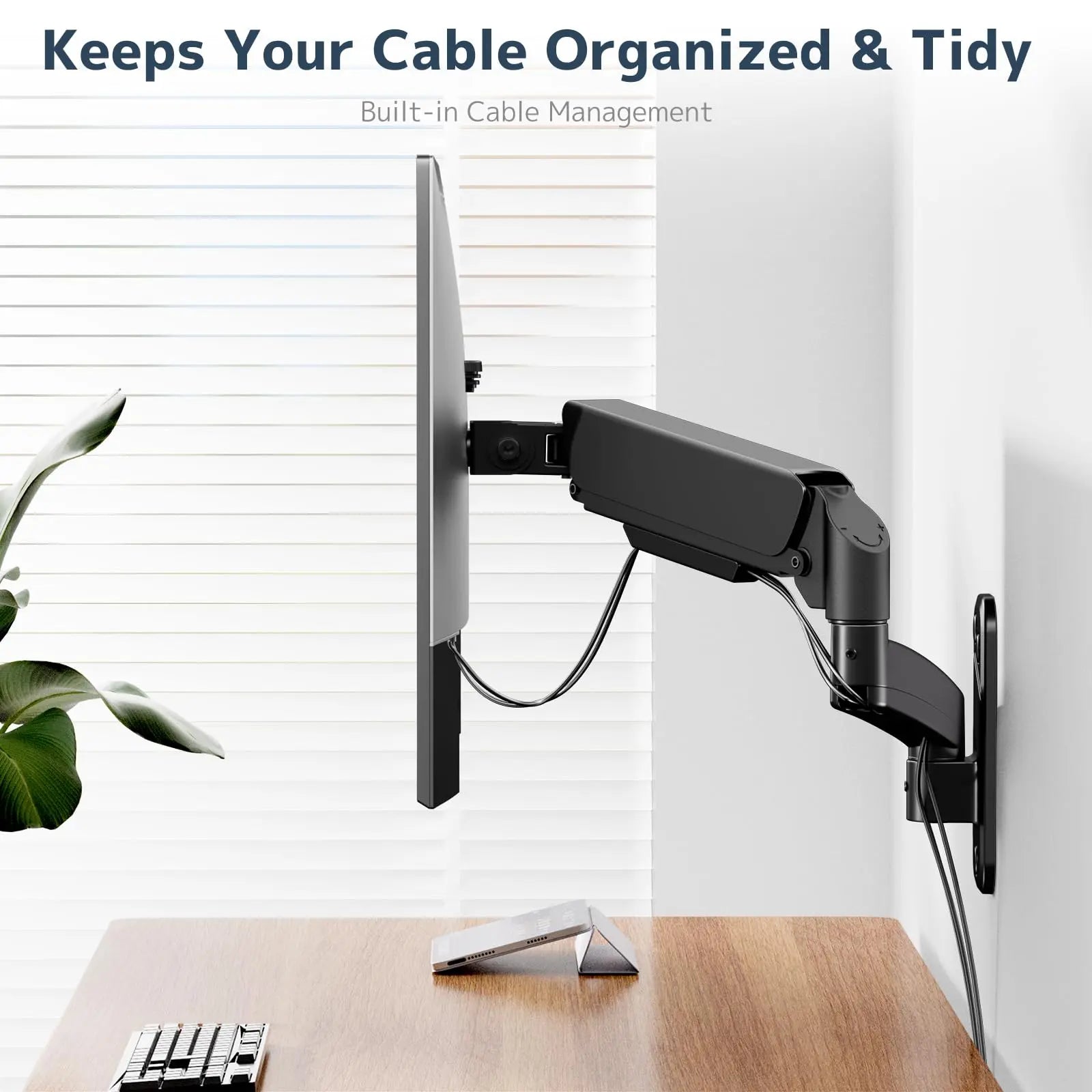 PUTORSEN Monitor Wall Mount for PC Monitor - For 17 to 32 Inch Screens, Height Adjustable Single Arm Swivel and 360° Rotatable Gas Spring Arm, Max. 9 kg PUTORSEN