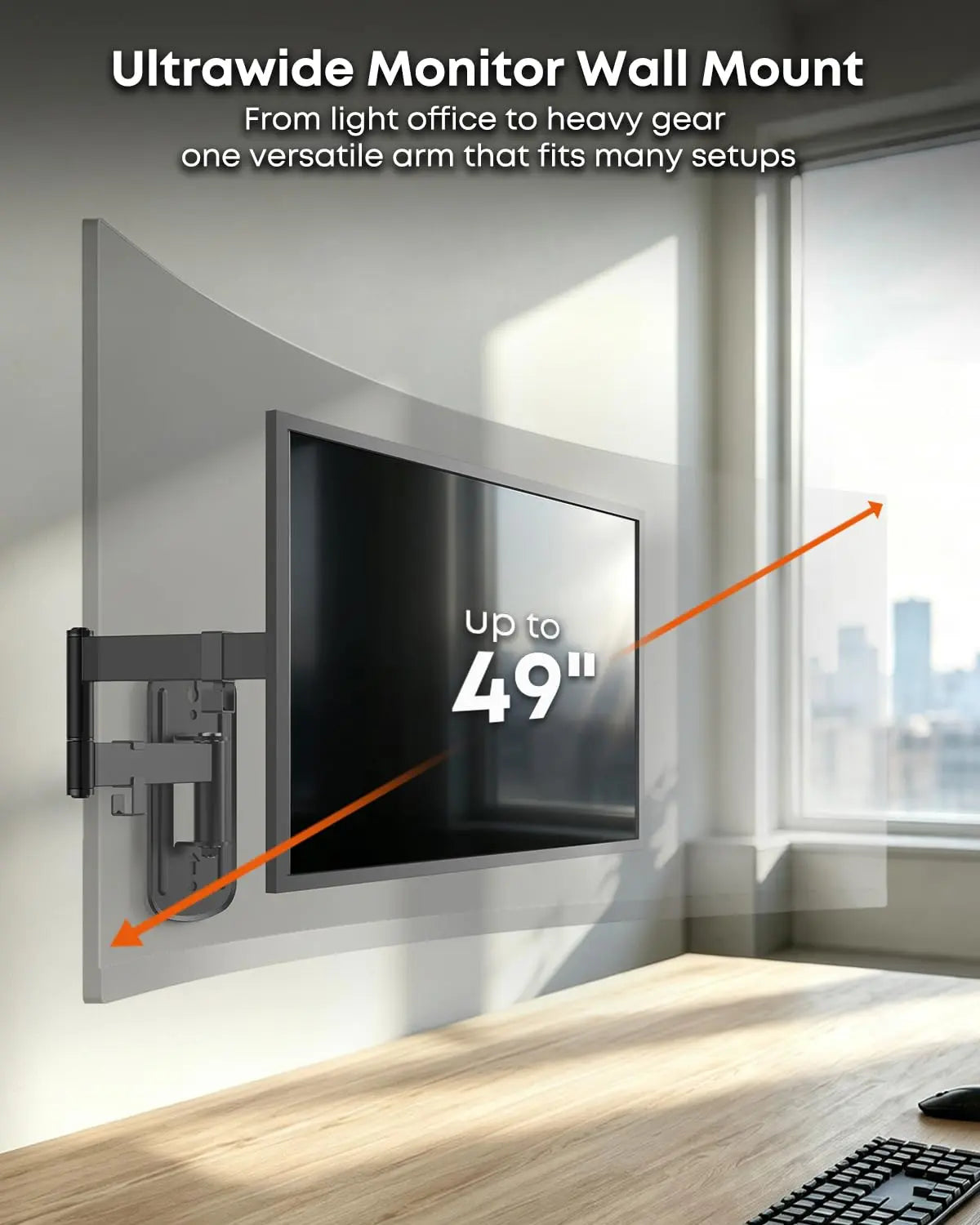 PUTORSEN Monitor Wall Mount for up to 49 inch Ultrawide Screens, Max Holds 44lbs, VESA 75/100 mm, Black PUTORSEN