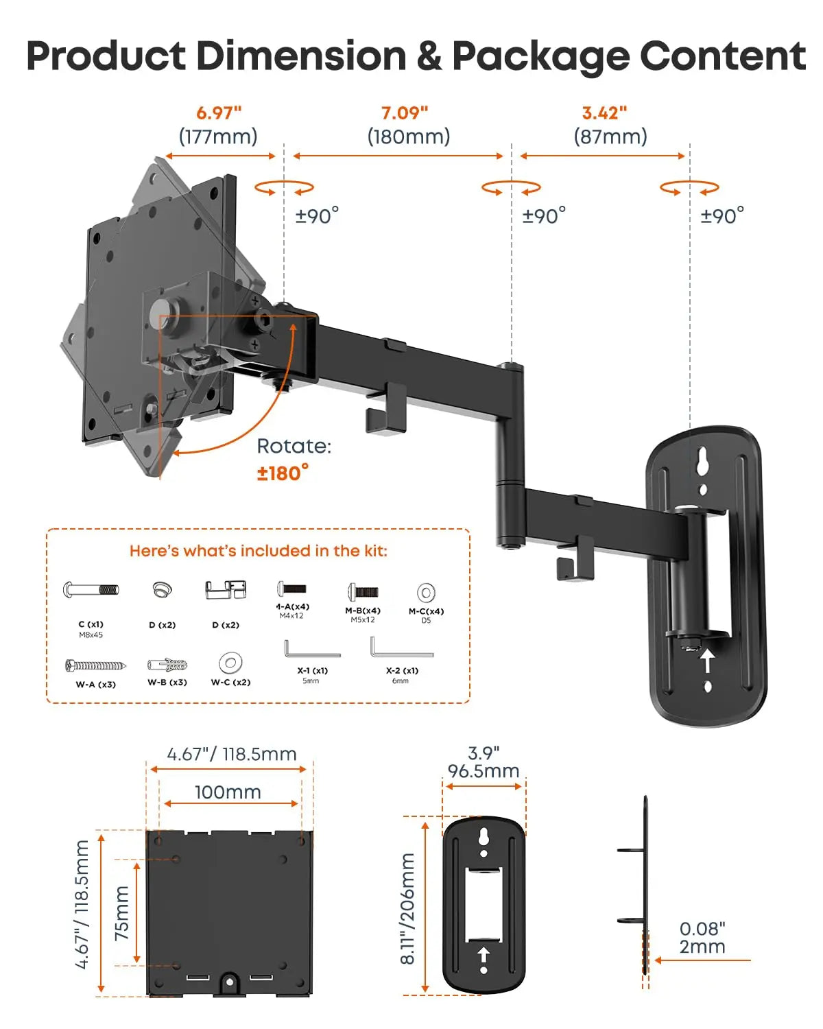 PUTORSEN Monitor Wall Mount for up to 49 inch Ultrawide Screens, Max Holds 44lbs, VESA 75/100 mm, Black PUTORSEN
