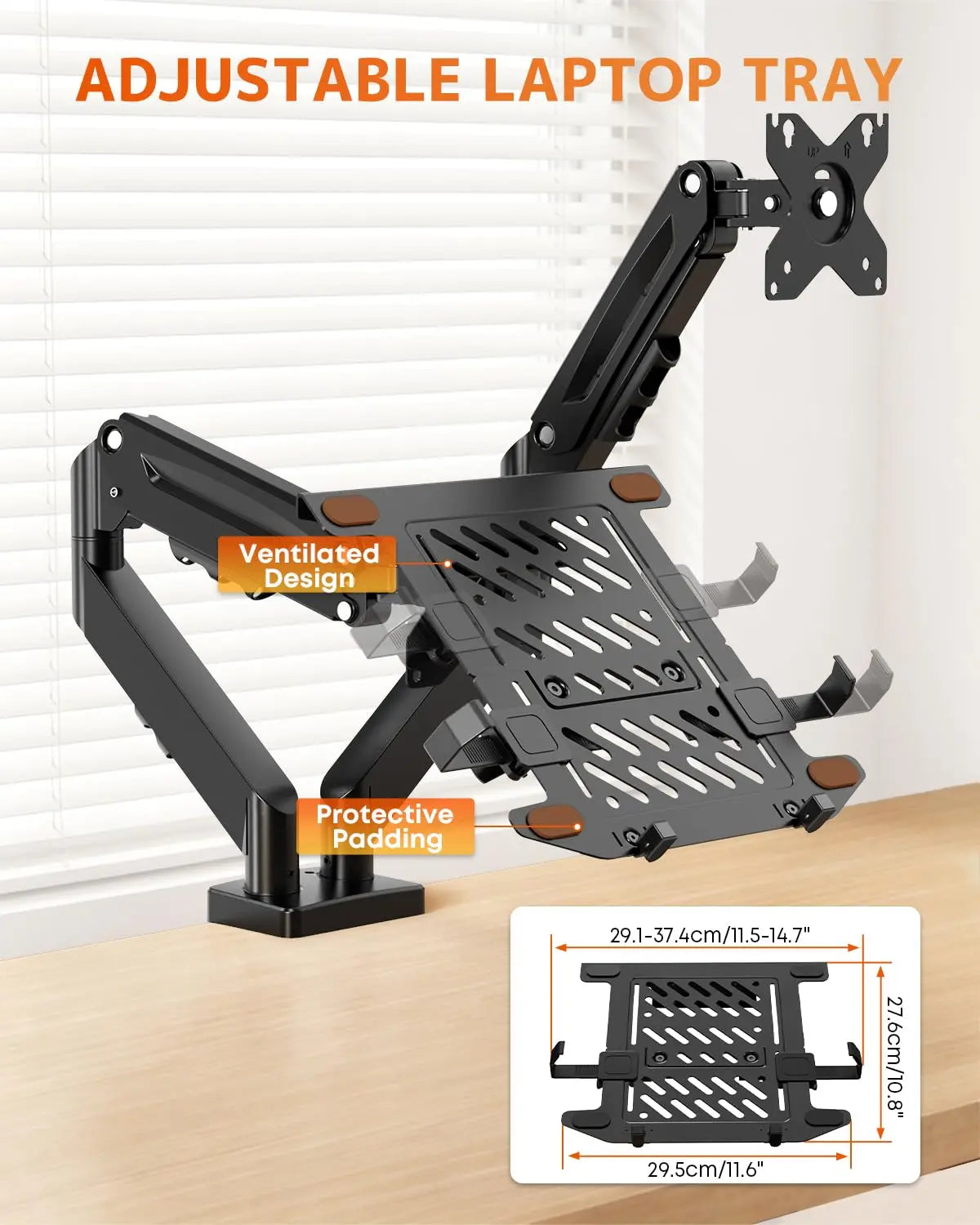 PUTORSEN Monitor and Laptop Arm for Max 32” Monitor and 17” Laptop, with Adjustable Laptop Tray, 19.8lbs per arm, VESA 75/100 mm PUTORSEN