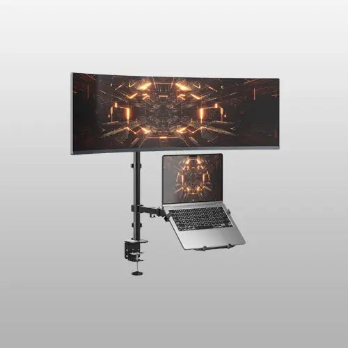 PUTORSEN Monitor and Laptop Mount Stand for Max 49” Screen and 18” Notebook, Fully Adjustable Monitor Arm with Vented Tray, Holds up to 44lbs PUTORSEN